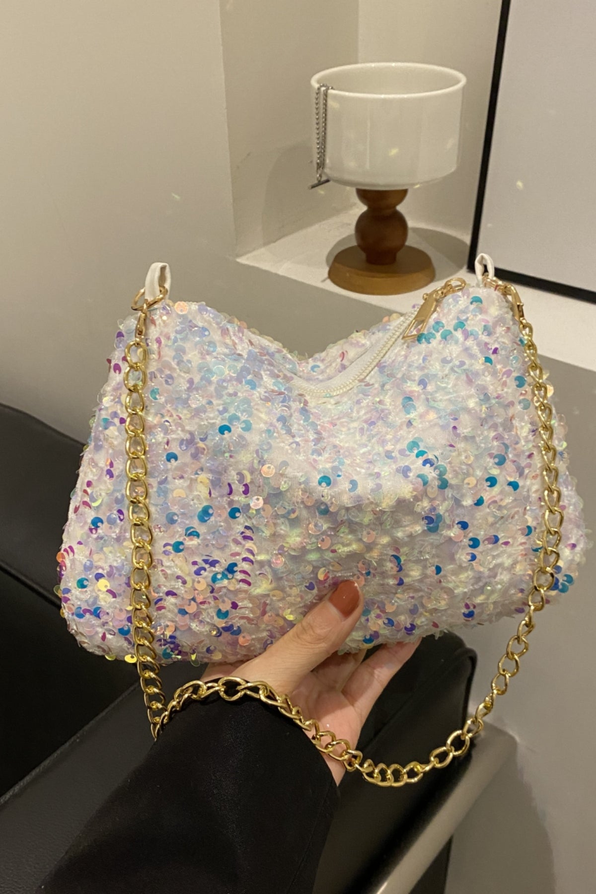 Sequin Removable Strap Shoulder Bag-HANDBAGS-[Adult]-[Female]-2022 Online Blue Zone Planet