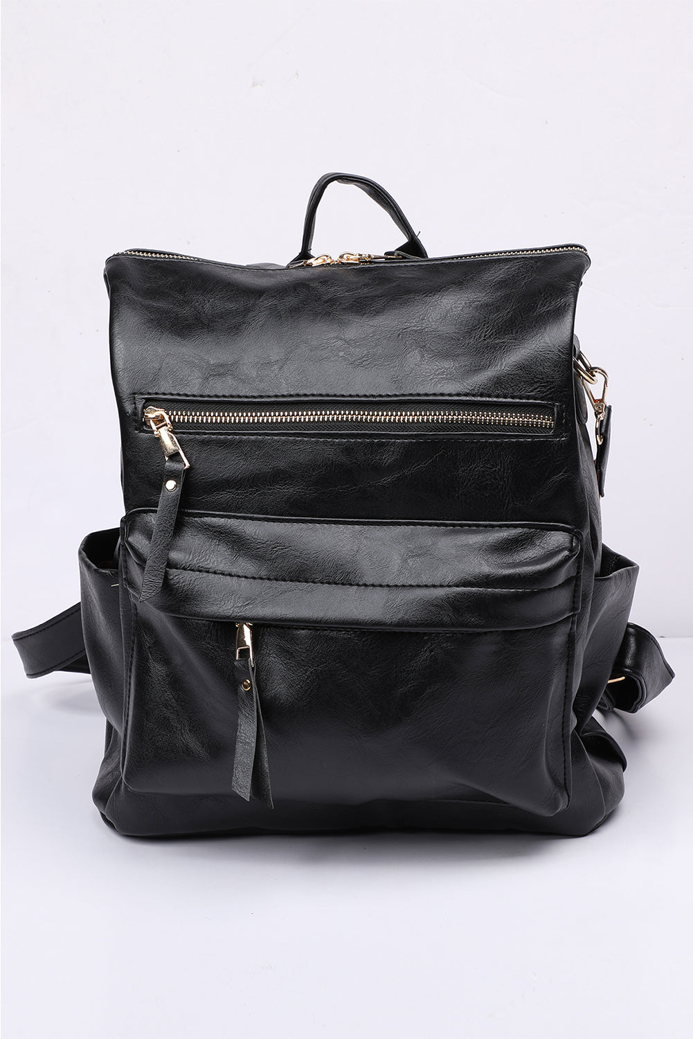 Chestnut Geometric Crochet Strap PU Leather Large Backpack-Backpacks-[Adult]-[Female]-2022 Online Blue Zone Planet