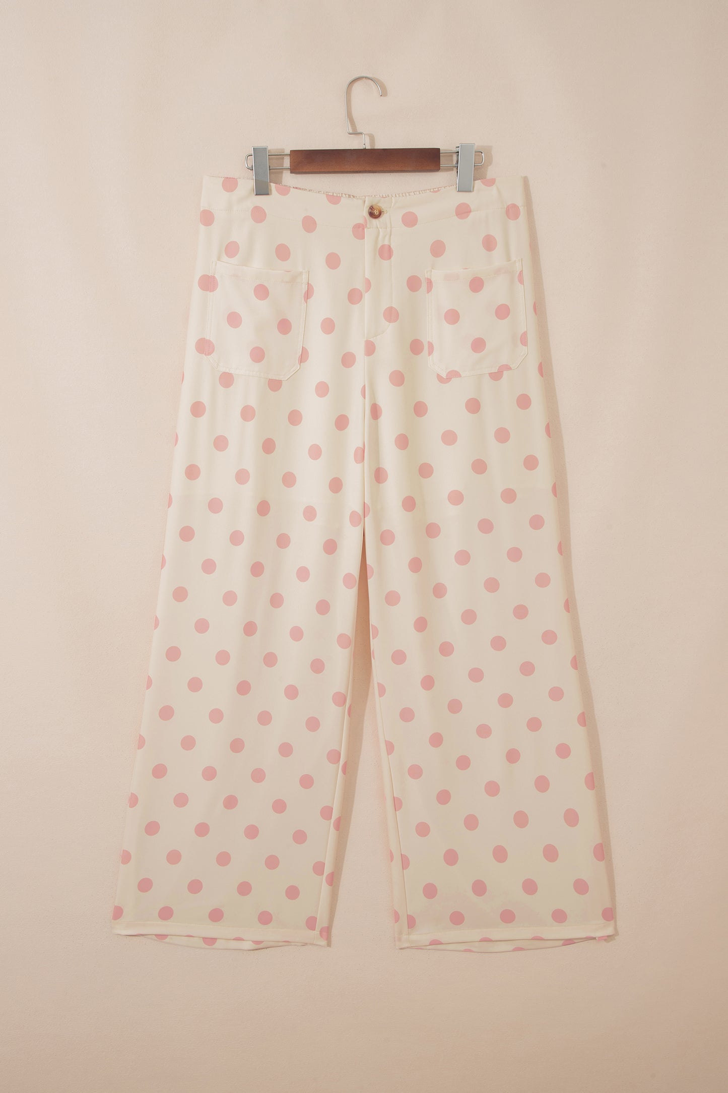 White Polka Dot Print Patched Pocket Loose Pants-Bottoms/Pants & Culotte-[Adult]-[Female]-2022 Online Blue Zone Planet