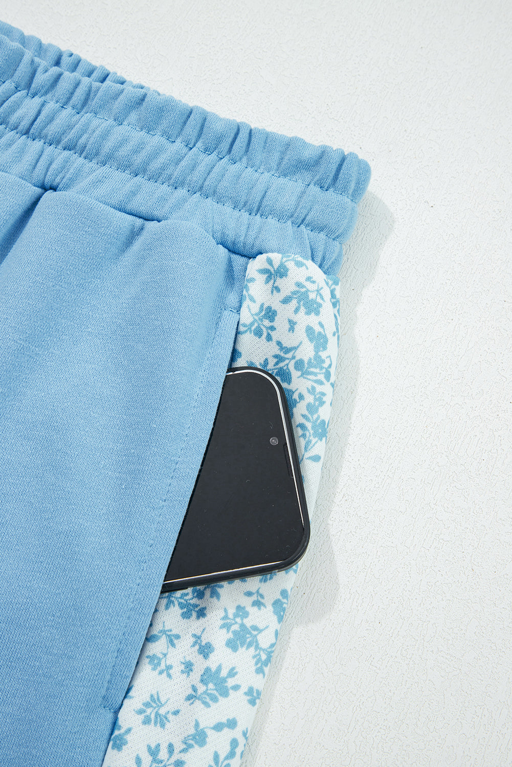 Beau Blue Floral Patchwork Drop Shoulder Pullover and Sweatpants Lounge Set-Loungewear & Sleepwear/Loungewear-[Adult]-[Female]-2022 Online Blue Zone Planet