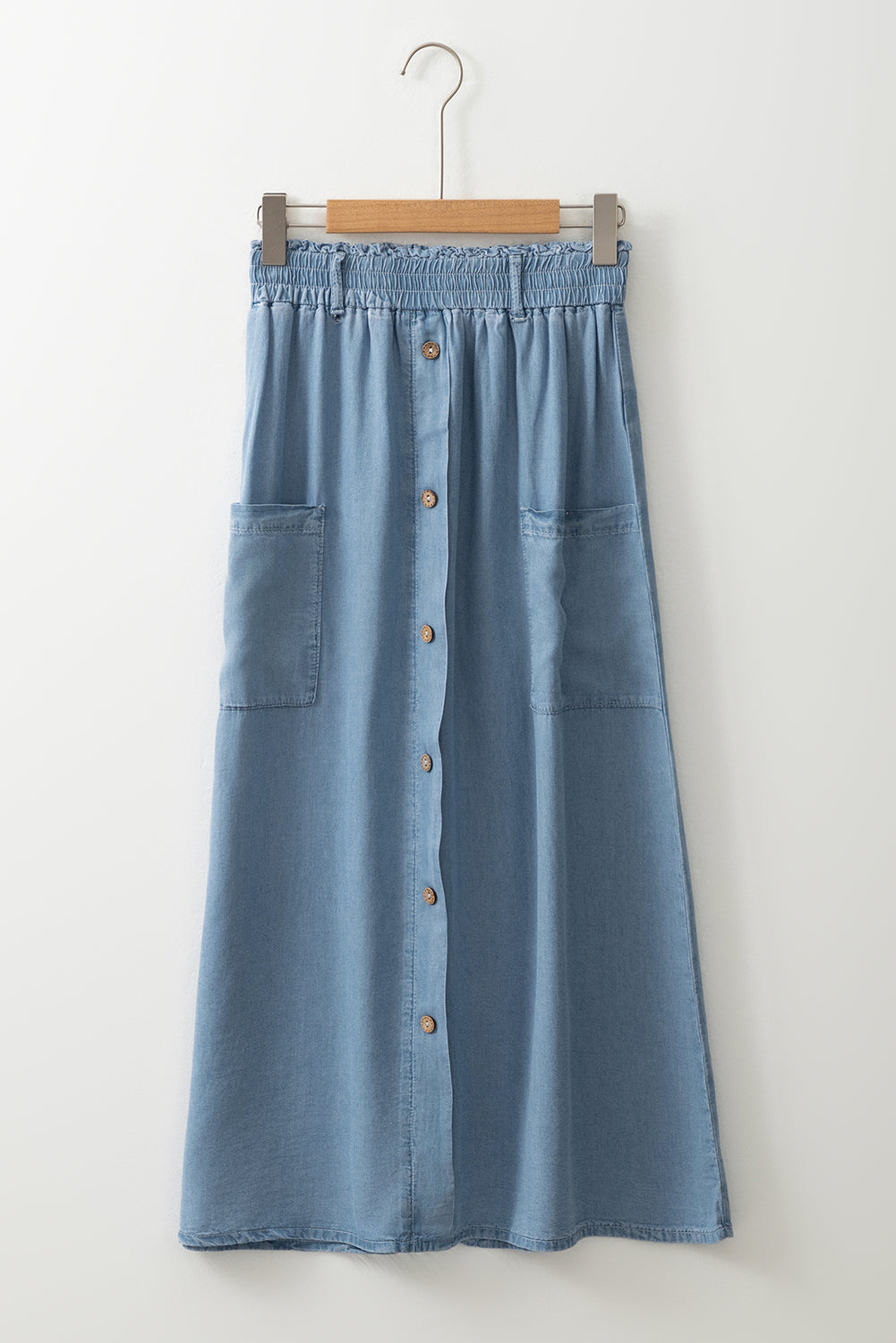 Beau Blue Buttoned Front High Waist Side Pockets Denim Maxi Skirt-Bottoms/Skirts & Petticoat-[Adult]-[Female]-2022 Online Blue Zone Planet