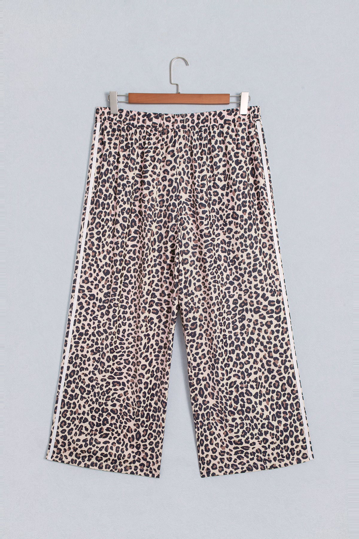 Beige Plus Size Leopard Print Side Stripes Detail Casual Pants-Plus Size/Plus Size Bottoms-[Adult]-[Female]-2022 Online Blue Zone Planet