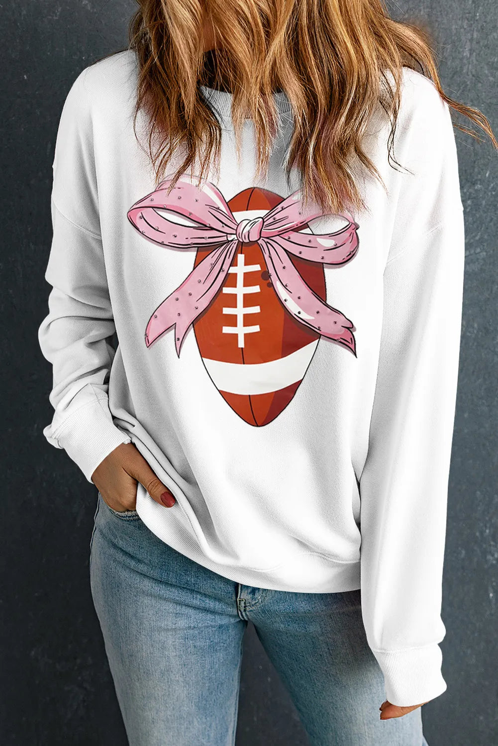 Football Round Neck Long Sleeve Sweatshirt-TOPS / DRESSES-[Adult]-[Female]-2022 Online Blue Zone Planet