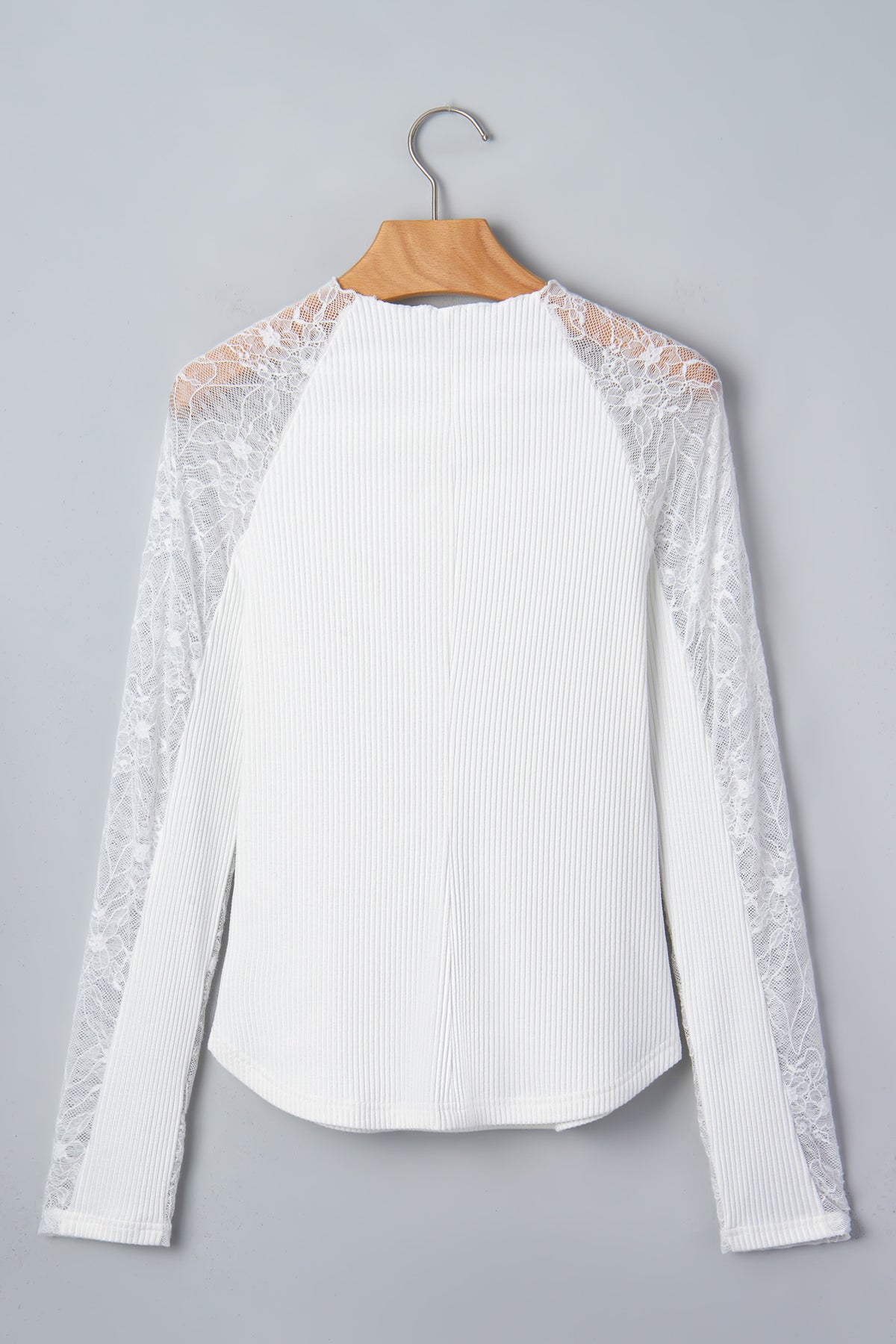 Beige Sheer Lace Long Sleeve Ribbed Slim Top-Tops/Long Sleeve Tops-[Adult]-[Female]-2022 Online Blue Zone Planet