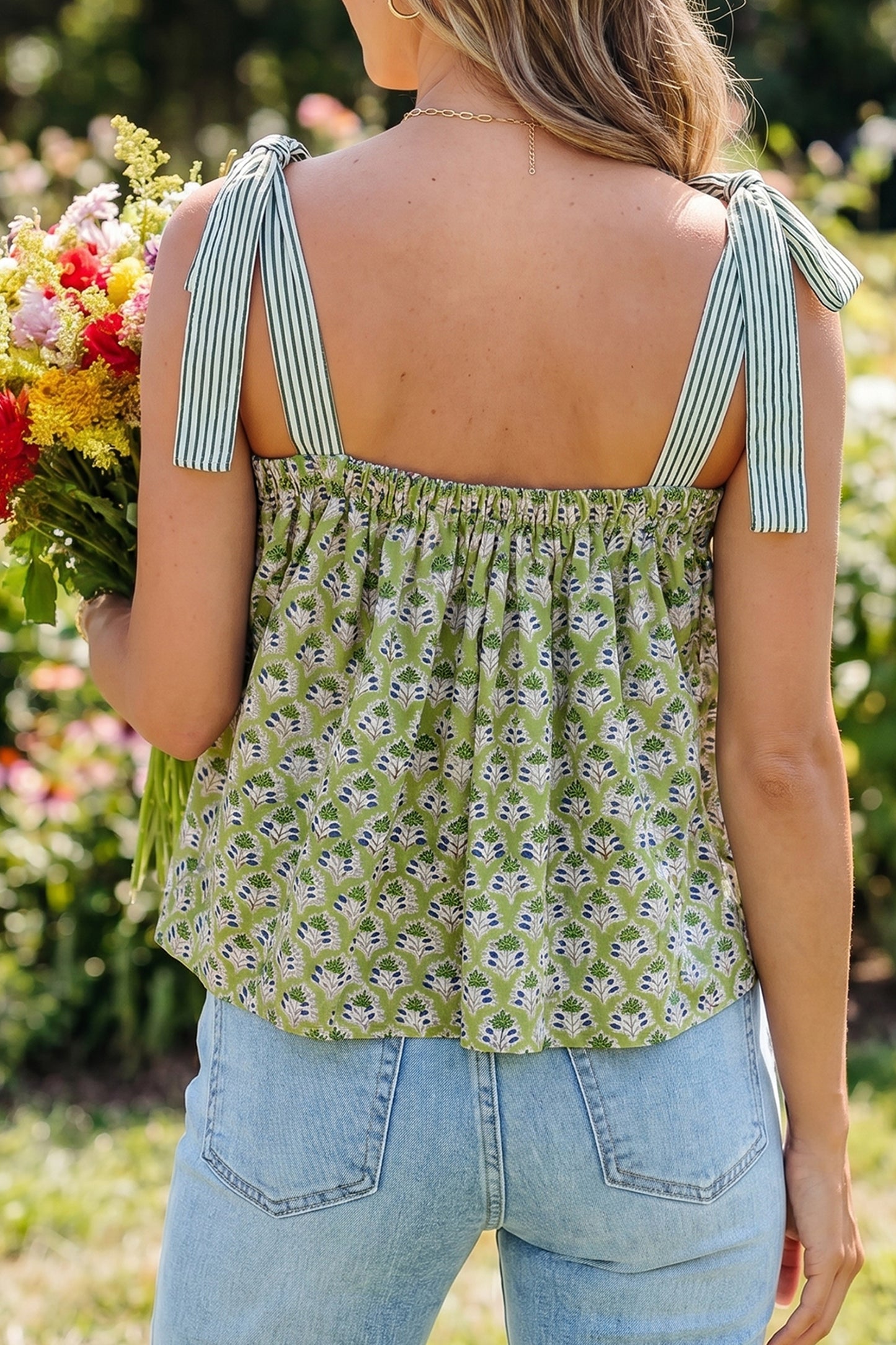 Pink Fashion Printed Knot Straps Babydoll Tank Top-Tops/Tank Tops-[Adult]-[Female]-2022 Online Blue Zone Planet