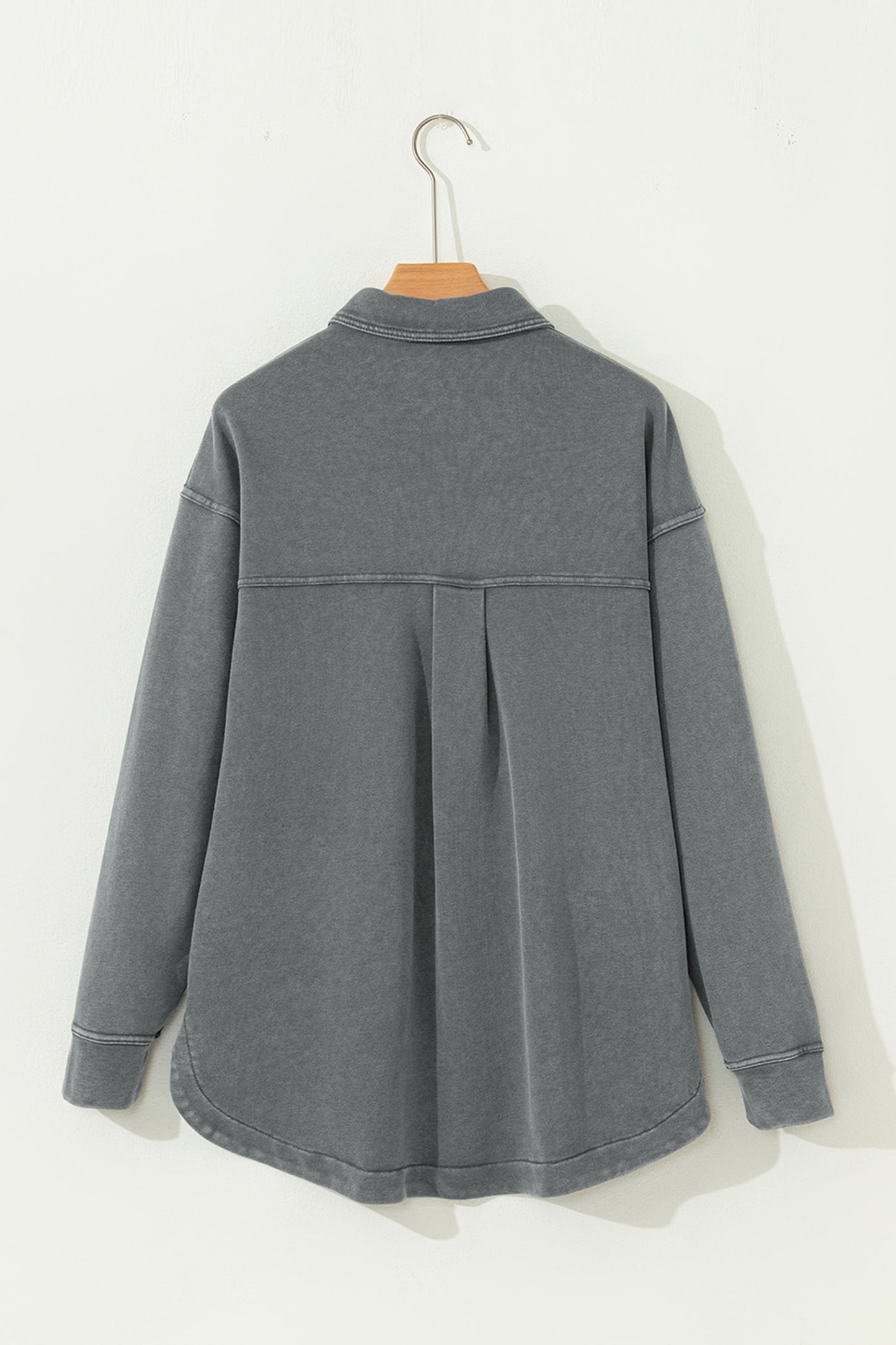 Medium Grey Mineral Wash Chest Pockets Drop Shoulder Shacket with Side Slit-Outerwear/Jackets-[Adult]-[Female]-2022 Online Blue Zone Planet