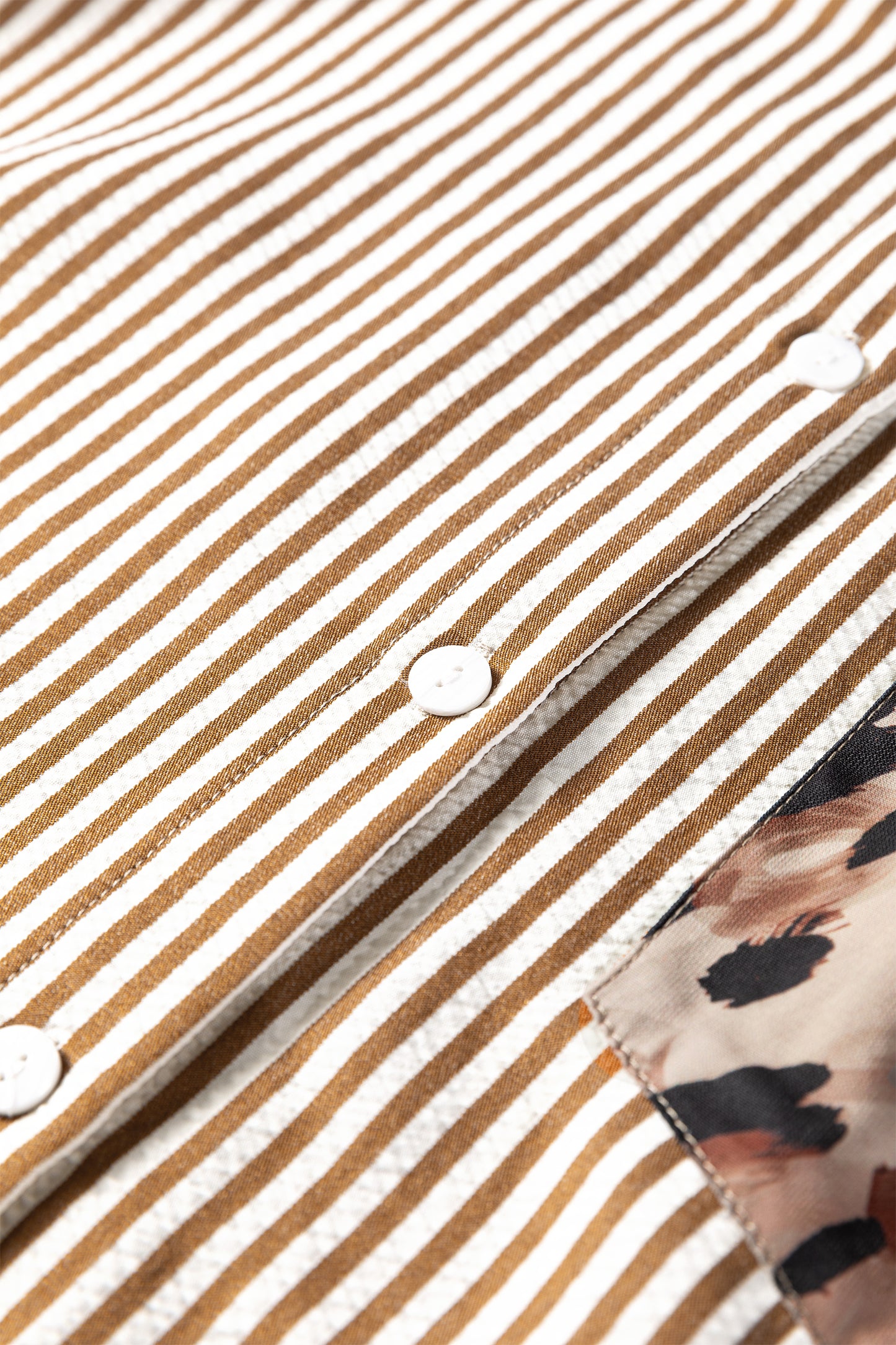 Brown Stripe Leopard Patched Collared Chest Pocket Cuffed Long Sleeve Plus Size Shirt-Plus Size/Plus Size Tops/Plus Size Blouses & Shirts-[Adult]-[Female]-2022 Online Blue Zone Planet