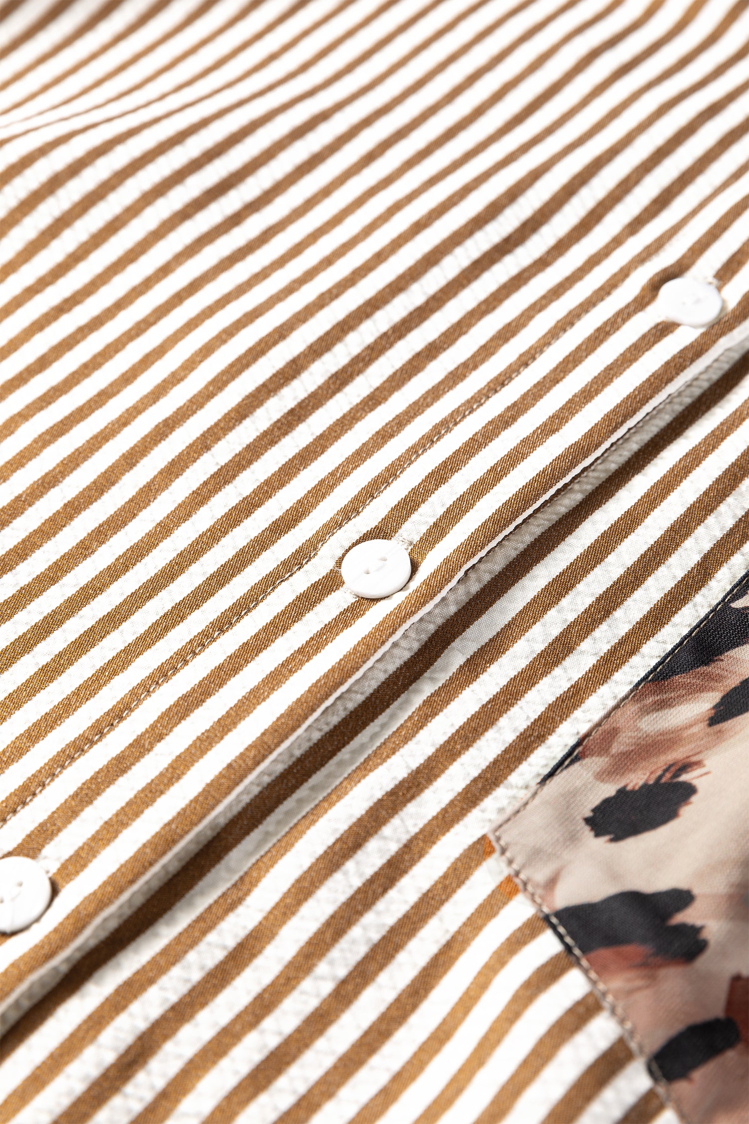 Brown Stripe Leopard Patched Collared Chest Pocket Cuffed Long Sleeve Plus Size Shirt-Plus Size/Plus Size Tops/Plus Size Blouses & Shirts-[Adult]-[Female]-2022 Online Blue Zone Planet