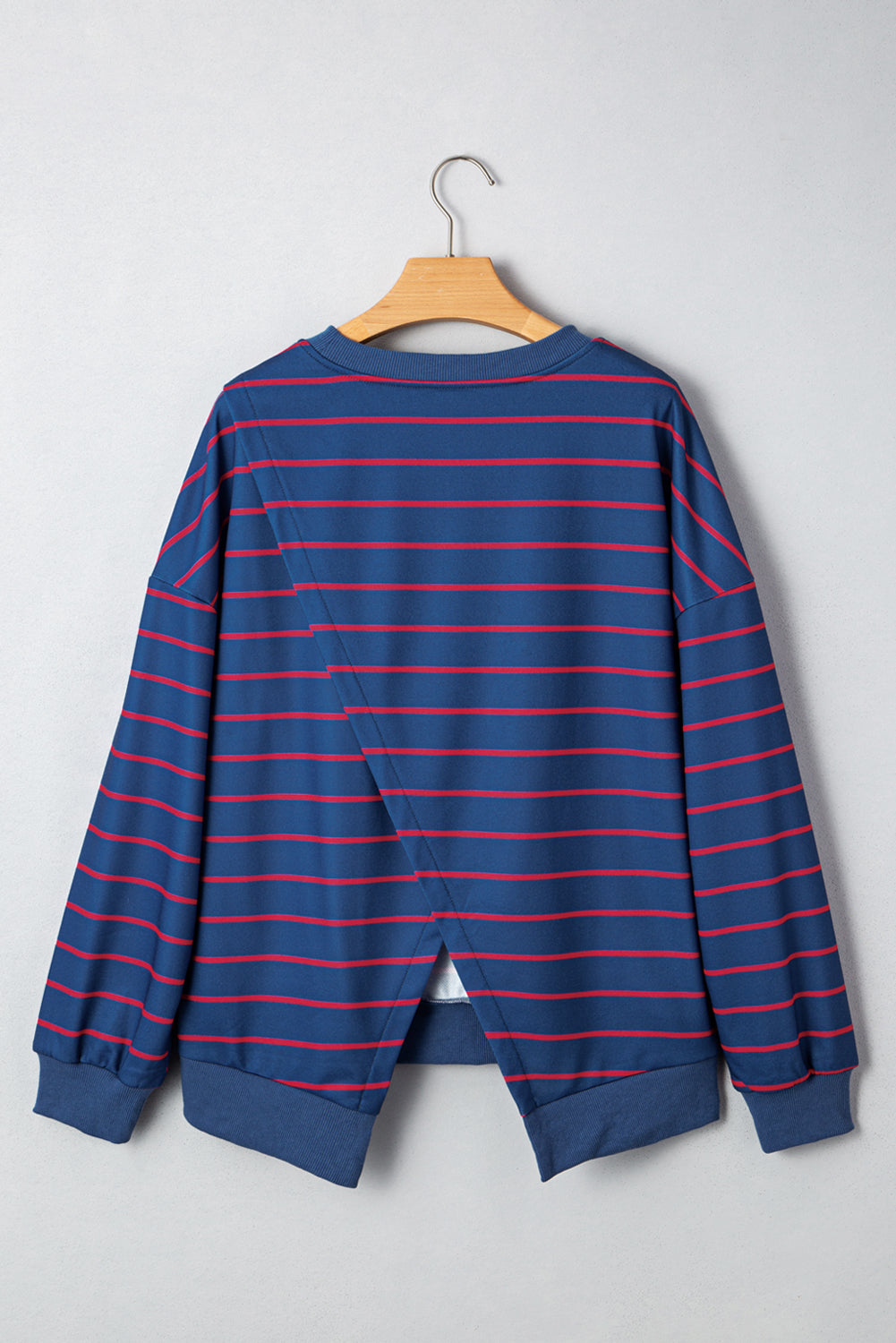 Blue Stripe Stylish Overlap Detail Drop Shoulder Pullover Sweatshirt-Tops/Sweatshirts & Hoodies-[Adult]-[Female]-2022 Online Blue Zone Planet