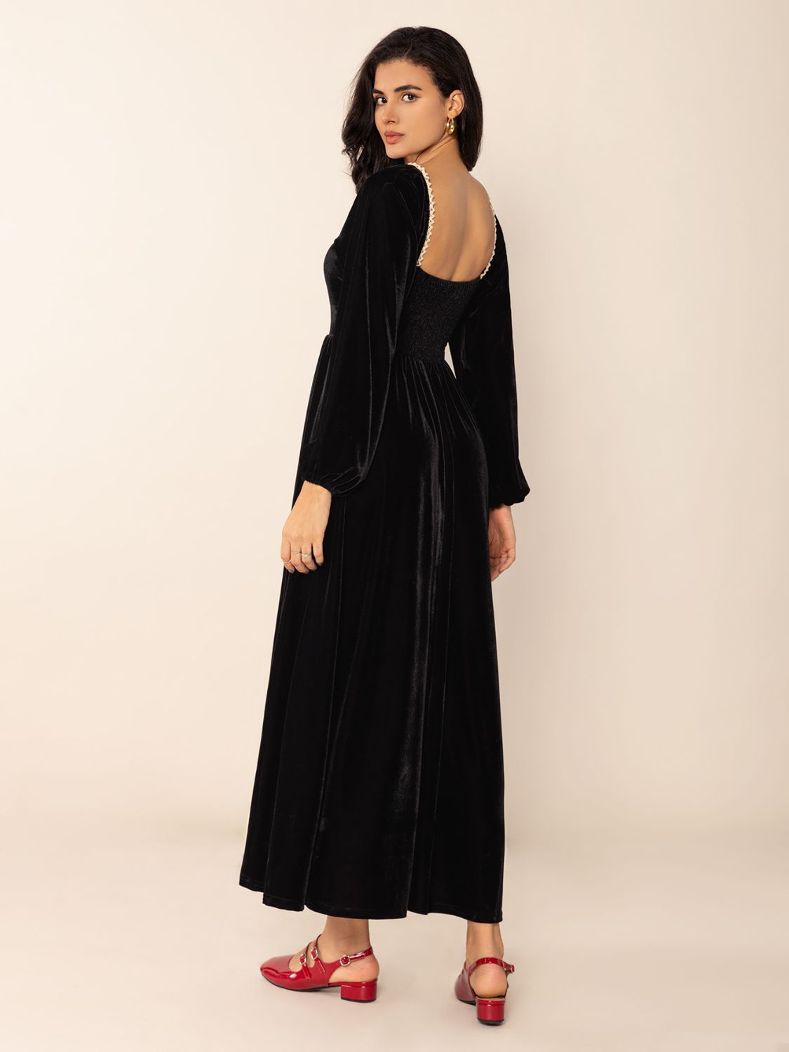 Sweetheart Neck Long Sleeve Midi Dress-TOPS / DRESSES-[Adult]-[Female]-2022 Online Blue Zone Planet