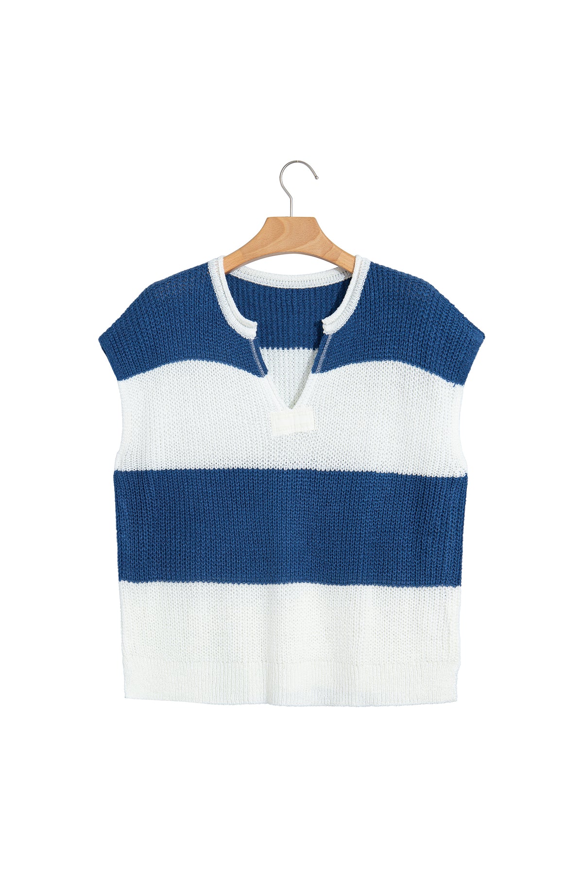 Brown Stripe Striped Colorblock Knit V Neck Short Sleeve Loose Sweater-Sweaters & Cardigans/Short Sleeve Sweaters-[Adult]-[Female]-2022 Online Blue Zone Planet