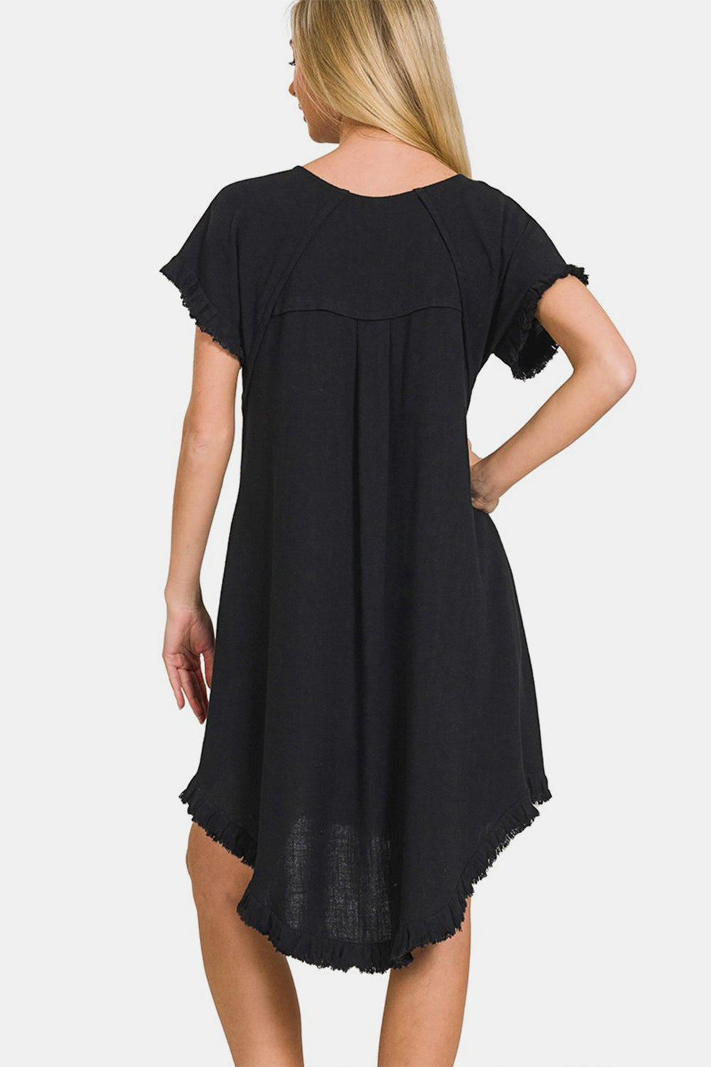 Zenana Fringe Edge High Low Flowy Dress with Pockets-TOPS / DRESSES-[Adult]-[Female]-2022 Online Blue Zone Planet