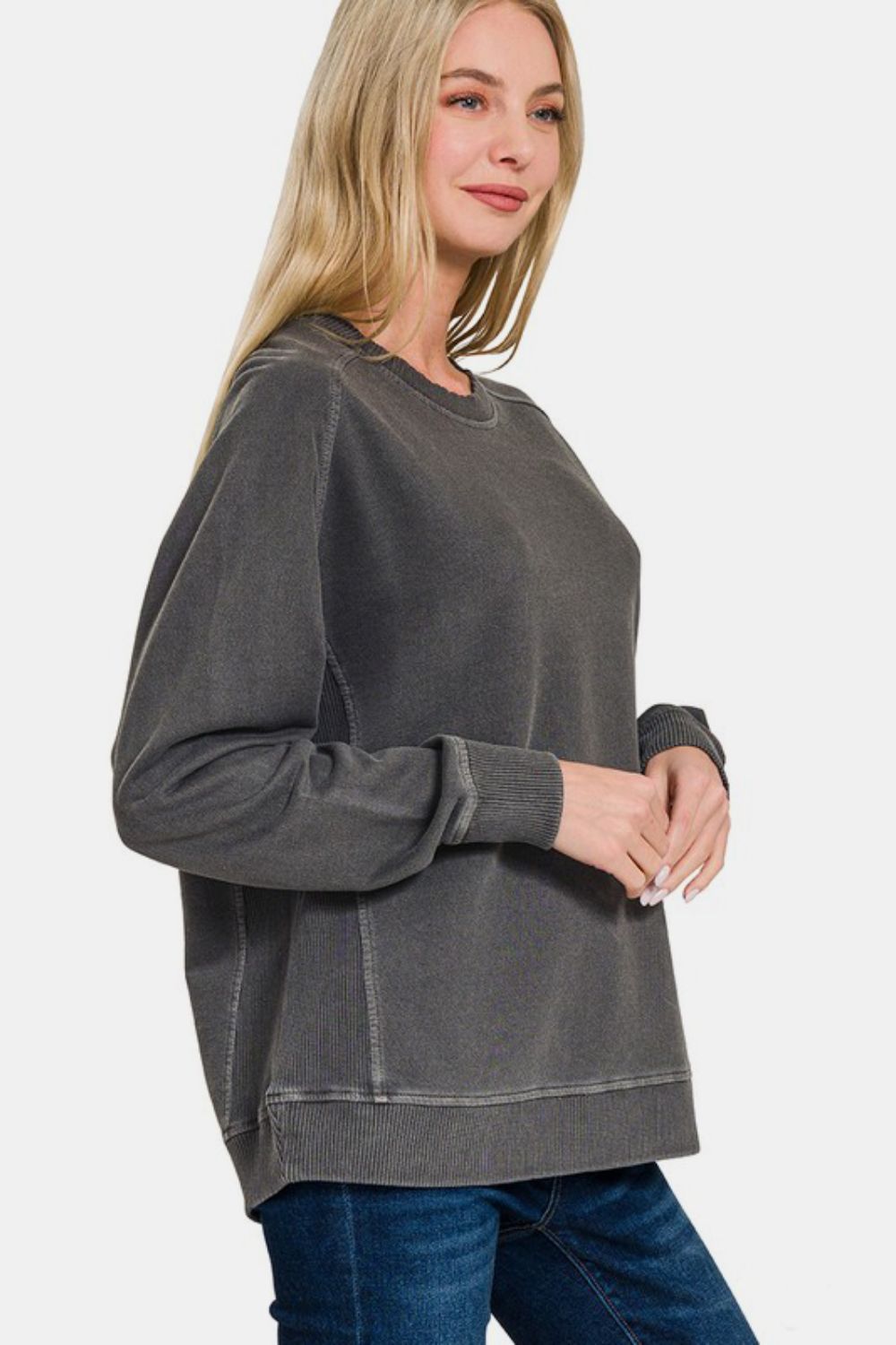 Zenana Full Size Pigment Dyed French Terry Sweatshirt-TOPS / DRESSES-[Adult]-[Female]-2022 Online Blue Zone Planet