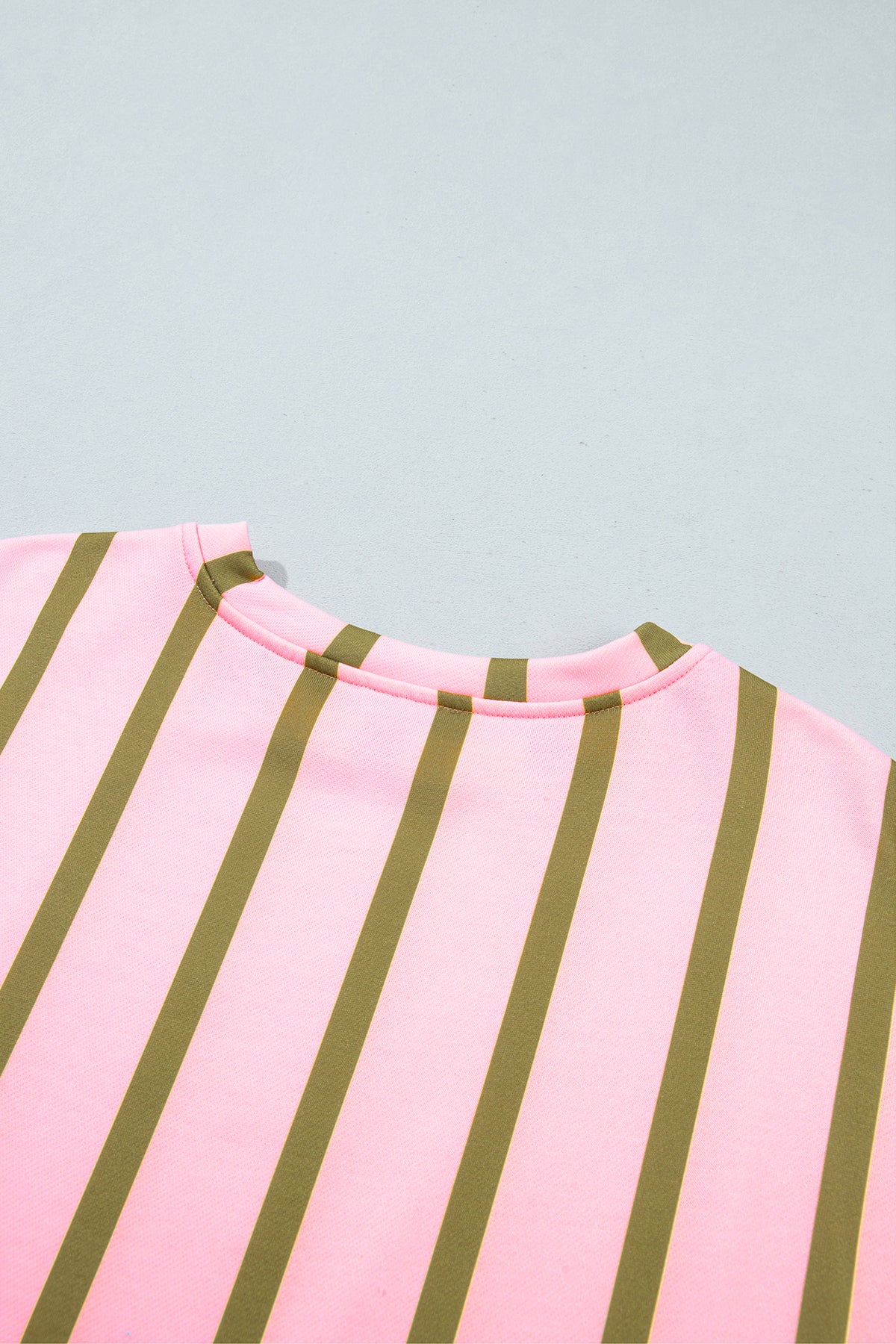 Pink Stripe Dropped Shoulder Round Neck Casual Sweatshirt-Tops/Sweatshirts & Hoodies-[Adult]-[Female]-2022 Online Blue Zone Planet