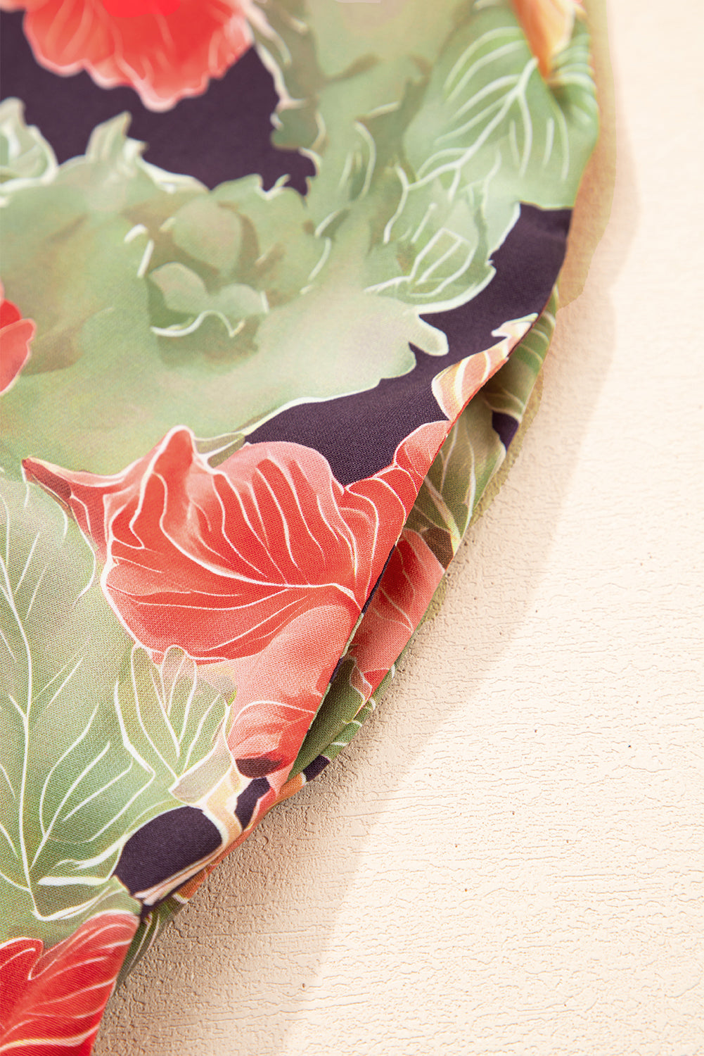 Green Floral Print Frilled Collar V Neck Half Sleeve Mini Dress-TOPS / DRESSES-[Adult]-[Female]-2022 Online Blue Zone Planet