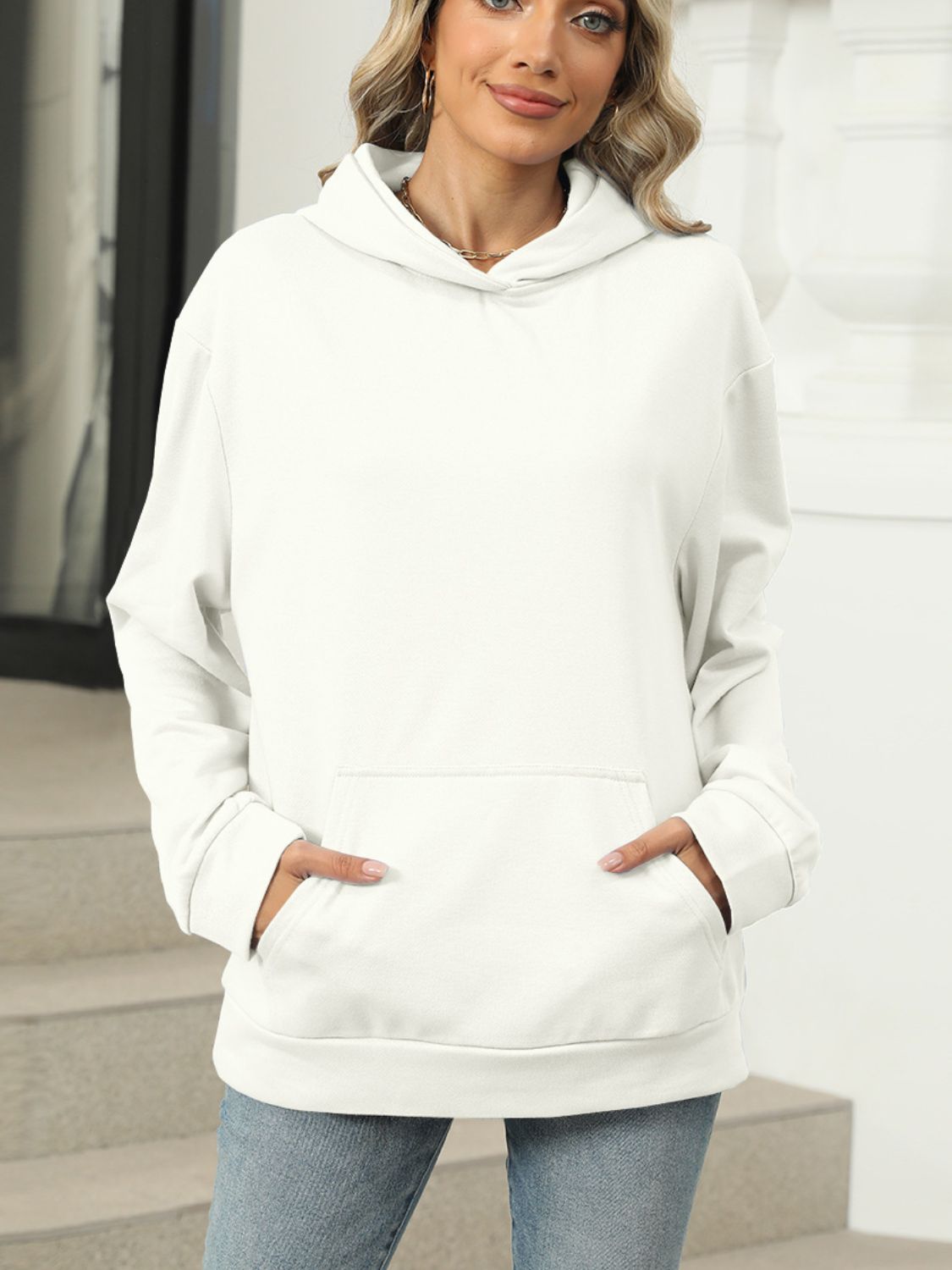 Blue Zone Planet | Pocketed Long Sleeve Hoodie-TOPS / DRESSES-[Adult]-[Female]-Ivory-S-2022 Online Blue Zone Planet