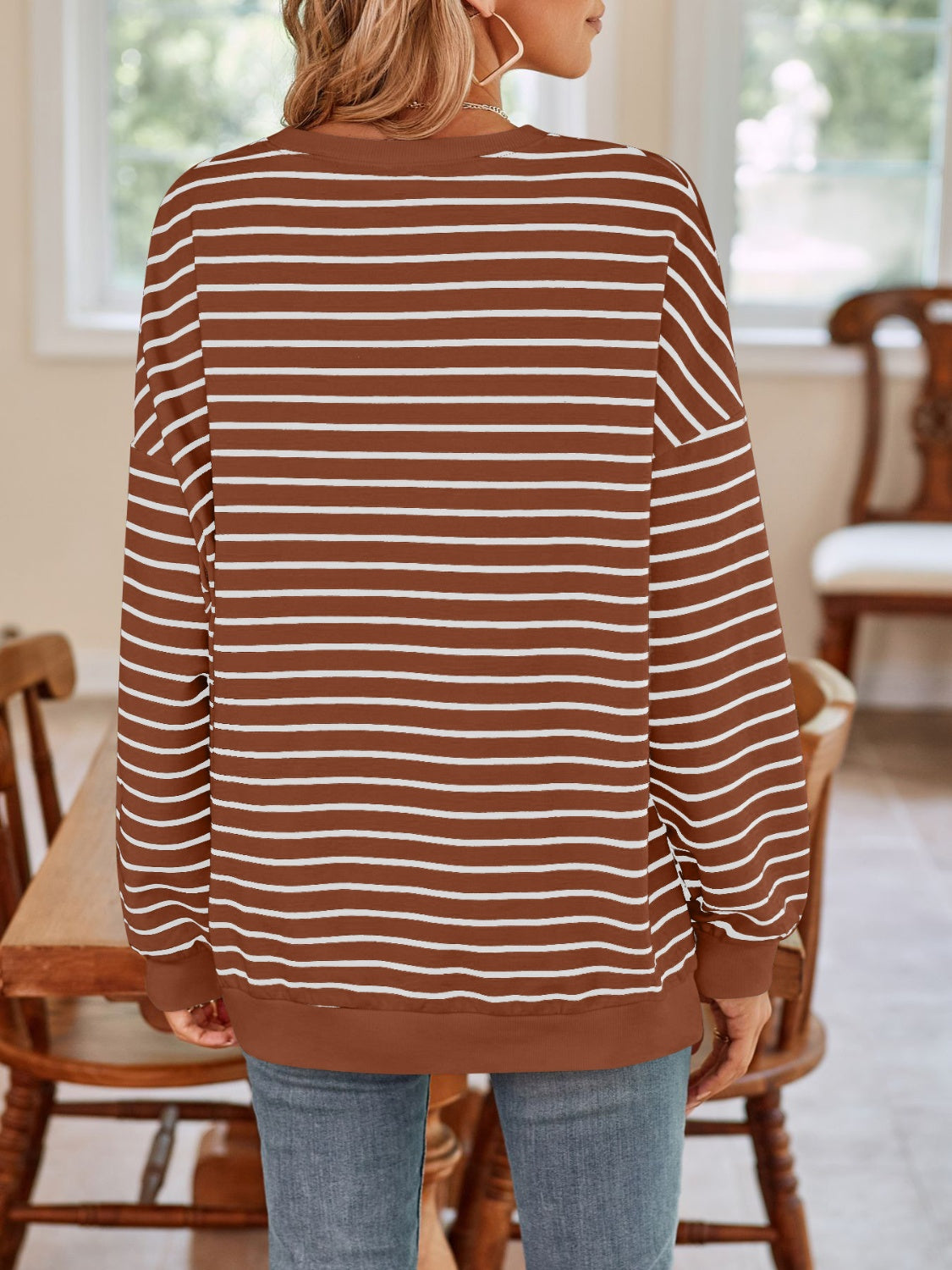 Blue Zone Planet | Lovelet Striped Round Neck Long Sleeve Sweatshirt-TOPS / DRESSES-[Adult]-[Female]-2022 Online Blue Zone Planet