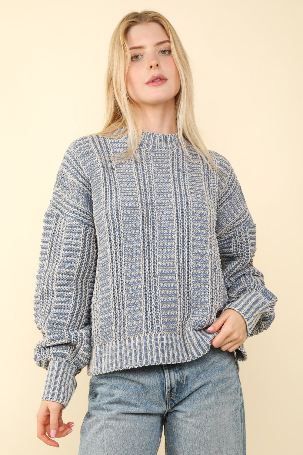 Blue Zone Planet | VERY J Two Tone Long Sleeve Sweater-TOPS / DRESSES-[Adult]-[Female]-2022 Online Blue Zone Planet