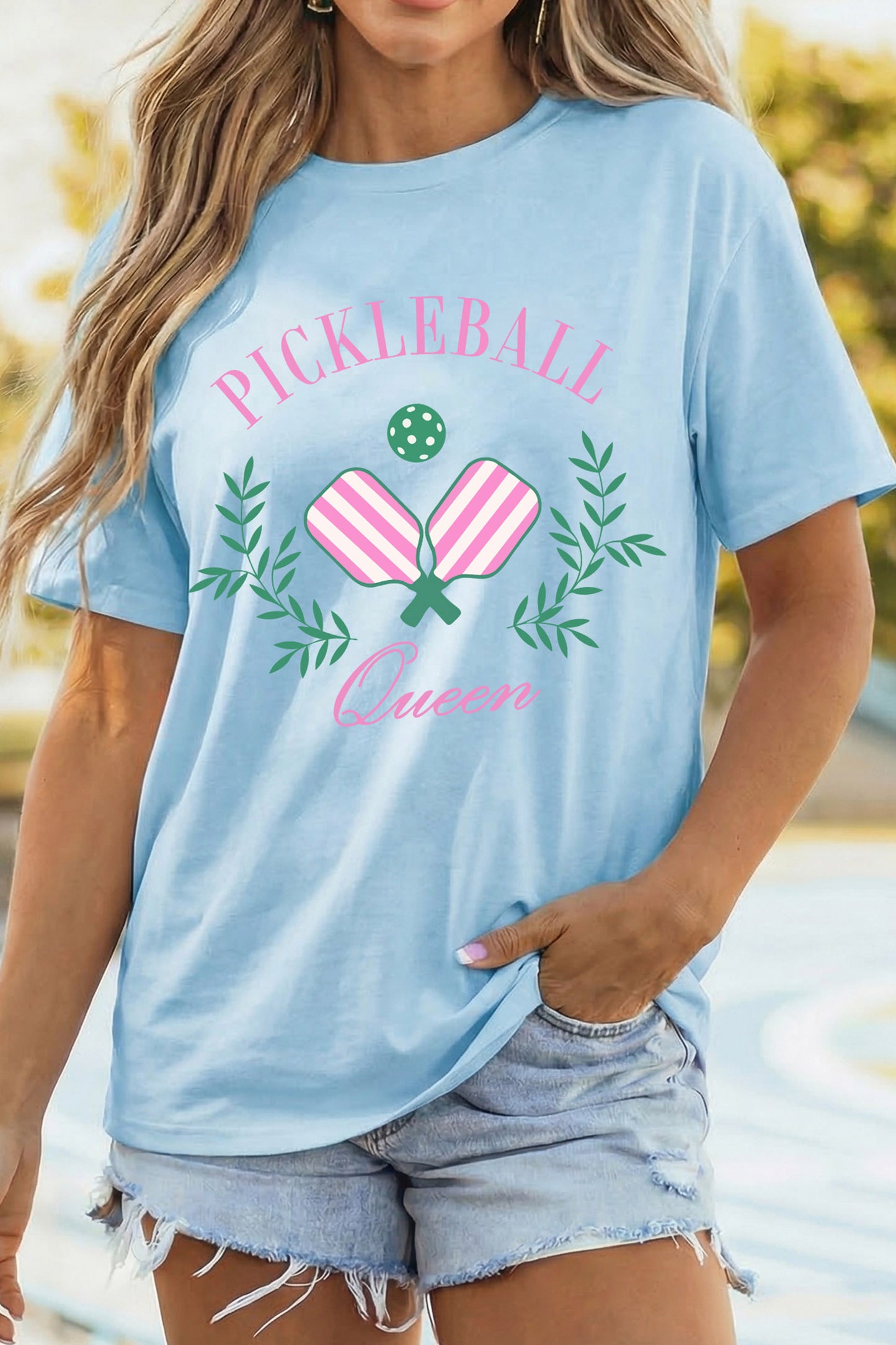 Light Blue Pickleball Queen Relaxed Graphic Tee-Graphic/Graphic Tees-[Adult]-[Female]-2022 Online Blue Zone Planet