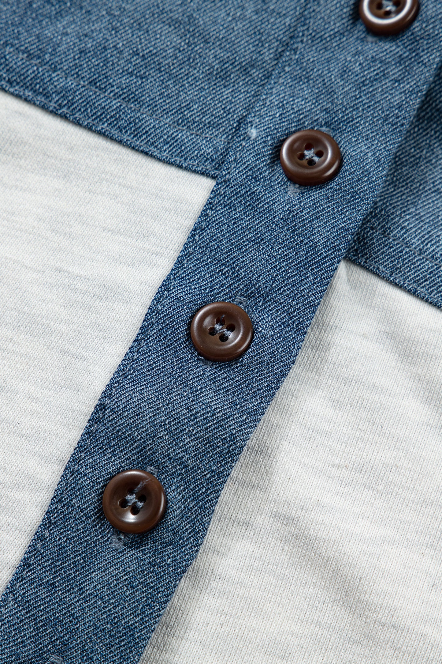 Light Grey Color Block Denim Patchwork Button Polo Collar Short Sleeve Top-Tops/Blouses & Shirts-[Adult]-[Female]-2022 Online Blue Zone Planet