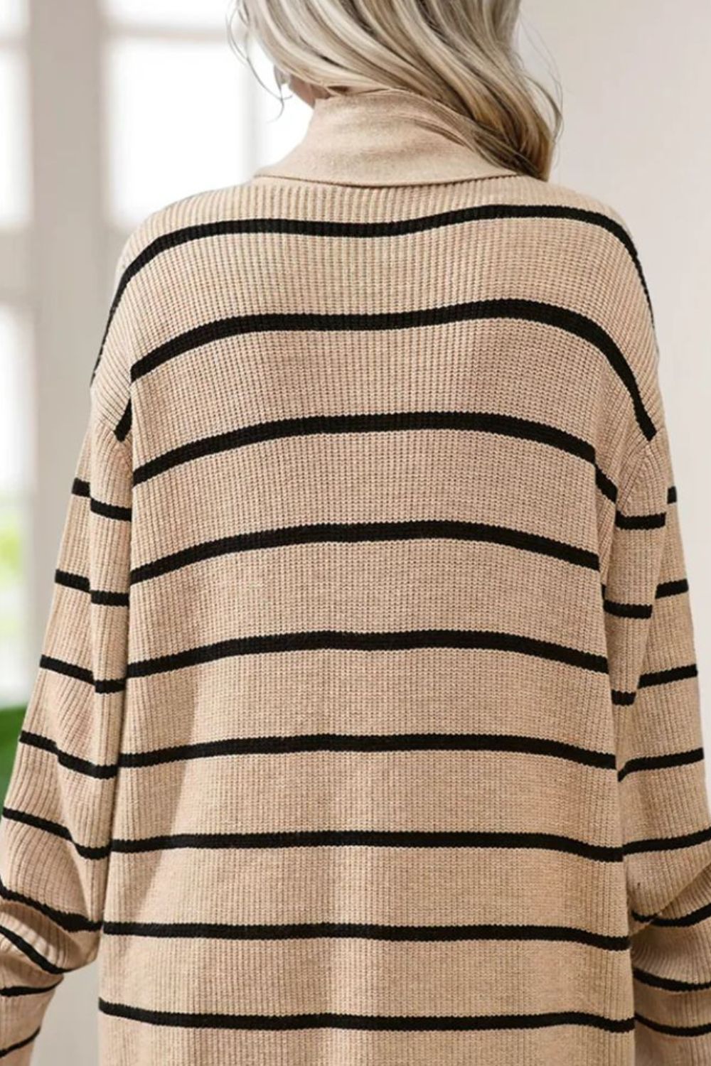 Striped Open Front Long Sleeve Cardigan-TOPS / DRESSES-[Adult]-[Female]-2022 Online Blue Zone Planet