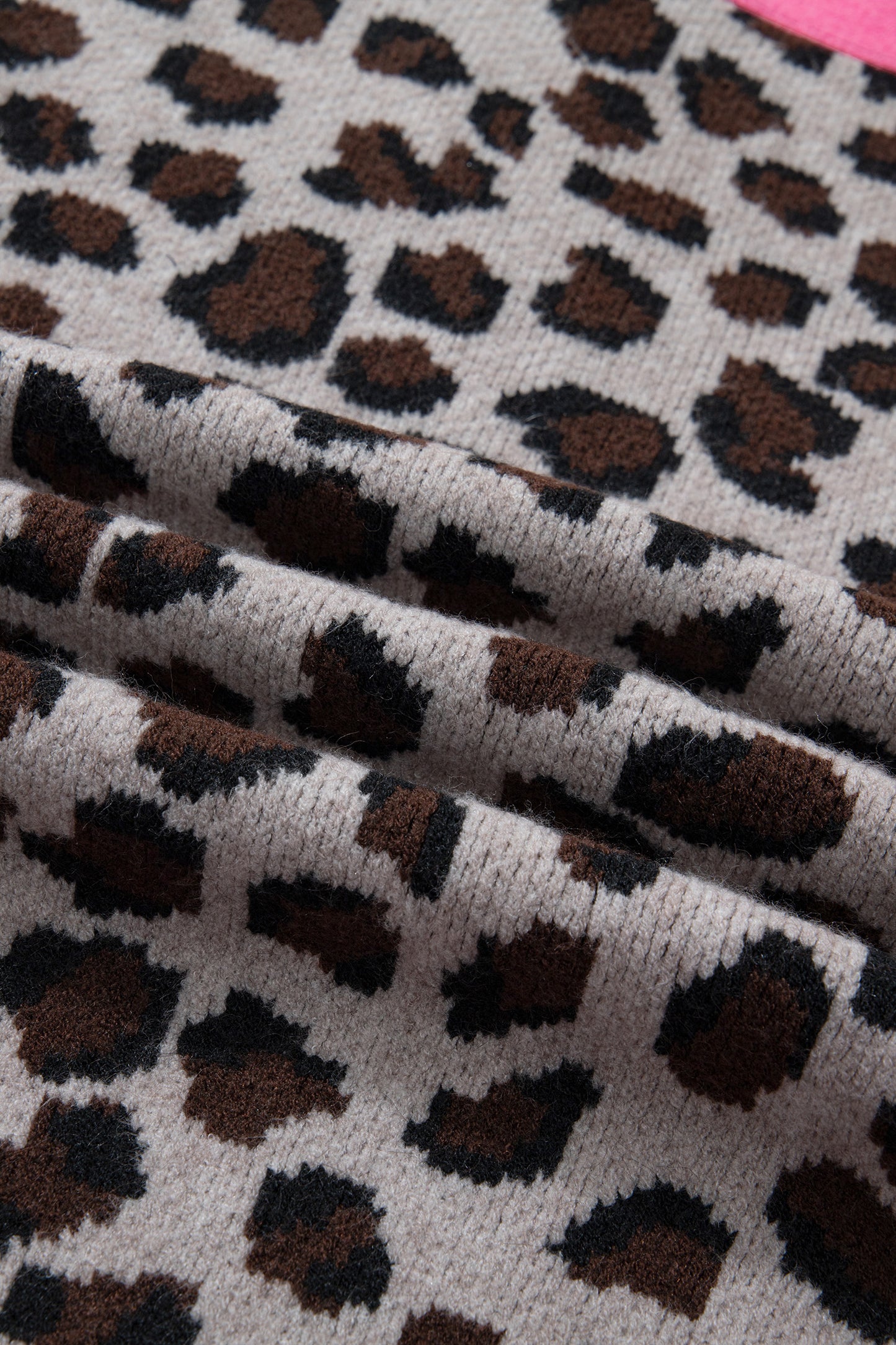 Khaki Oversize Color Block Trim Button Down Leopard Print Cardigan-Sweaters & Cardigans/Cardigans-[Adult]-[Female]-2022 Online Blue Zone Planet