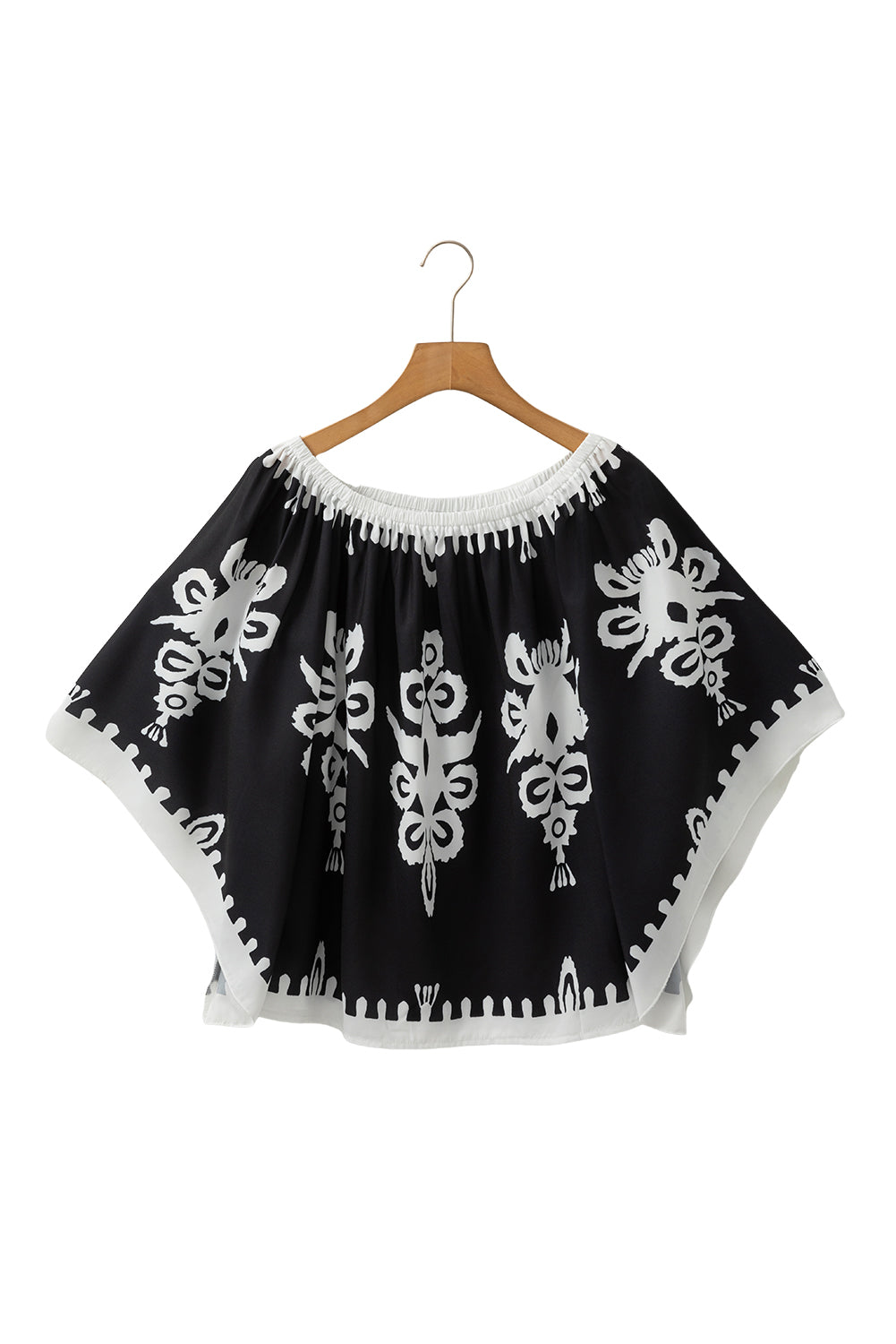 Blue Zone Planet | Black Tribal Printed Off Shoulder Loose Sleeve Blouse-Tops/Blouses & Shirts-[Adult]-[Female]-2022 Online Blue Zone Planet