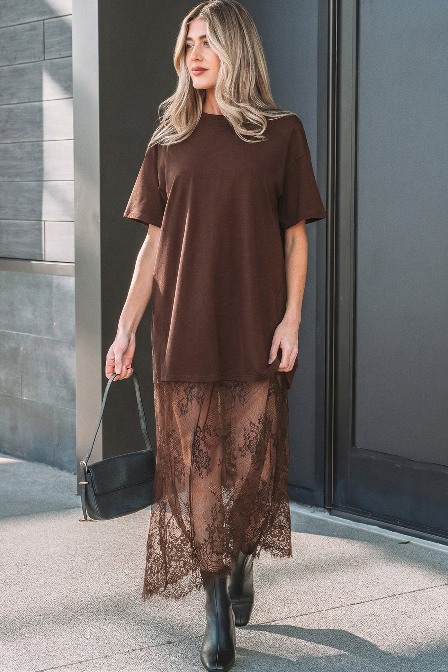 Red Sandalwood Floral Patchwork Short Sleeve T Shirt Loose Maxi Dress-TOPS / DRESSES-[Adult]-[Female]-2022 Online Blue Zone Planet