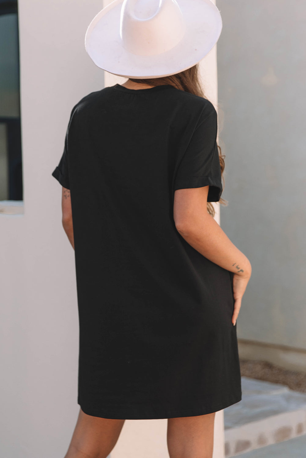 Black Nashville Guitar Print Crew Neck T Shirt Mini Dress-TOPS / DRESSES-[Adult]-[Female]-2022 Online Blue Zone Planet