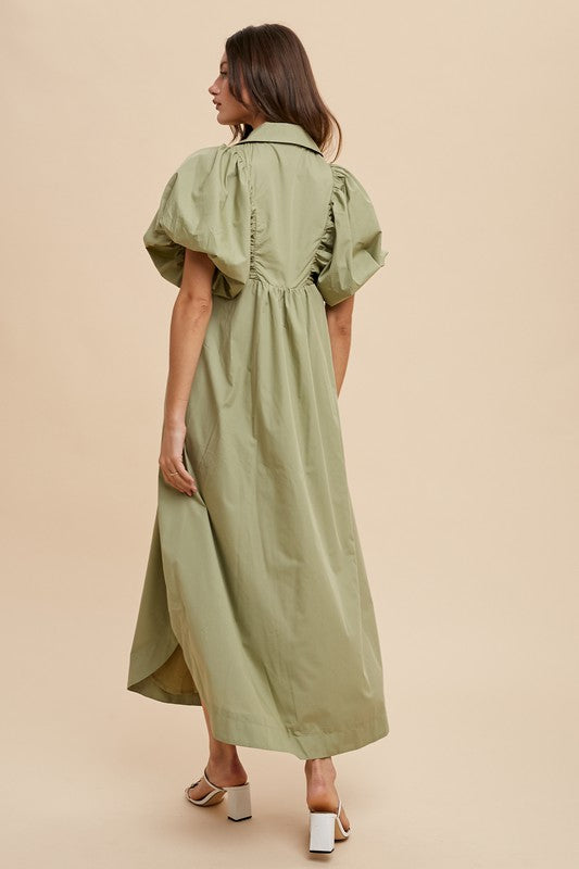 Annie Wear Smocked Puff Sleeve Midi Dress-TOPS / DRESSES-[Adult]-[Female]-2022 Online Blue Zone Planet