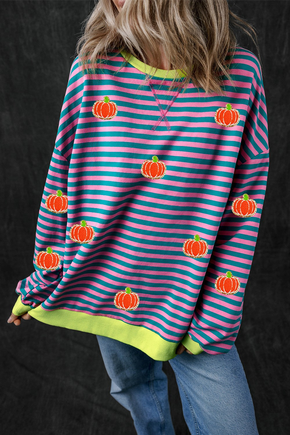 Blue Zone Planet | Pumpkin Striped Long Sleeve Sweatshirt-TOPS / DRESSES-[Adult]-[Female]-Moonlit Mauve-S-2022 Online Blue Zone Planet