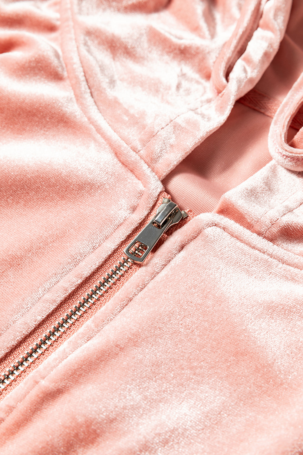 Peach Blossom Velvet Zip-up Hoodie and Wide Leg Pants Set-Tops / Dresses-[Adult]-[Female]-2022 Online Blue Zone Planet