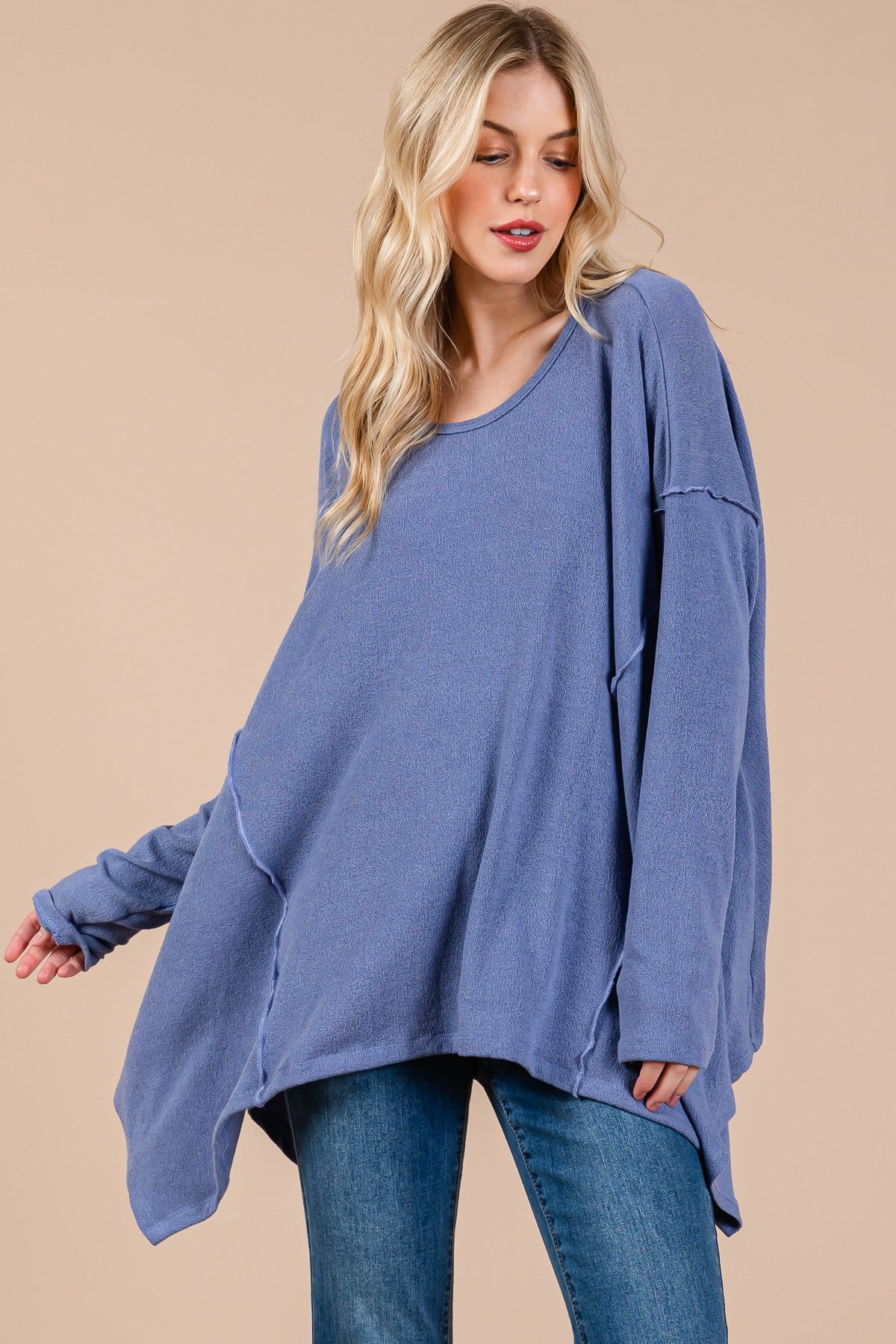 Ces Femme Asymmetrical Long Sleeve top-TOPS / DRESSES-[Adult]-[Female]-Dusty Blue-S-2022 Online Blue Zone Planet