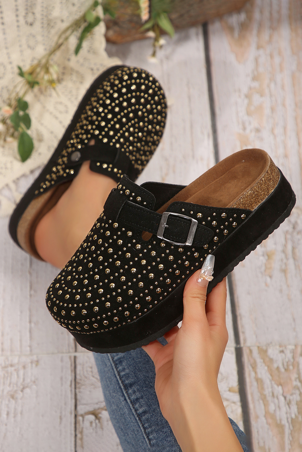 Parchment Vintage Studded Platform Slippers-Slides Shoes + Flip Flops-[Adult]-[Female]-2022 Online Blue Zone Planet