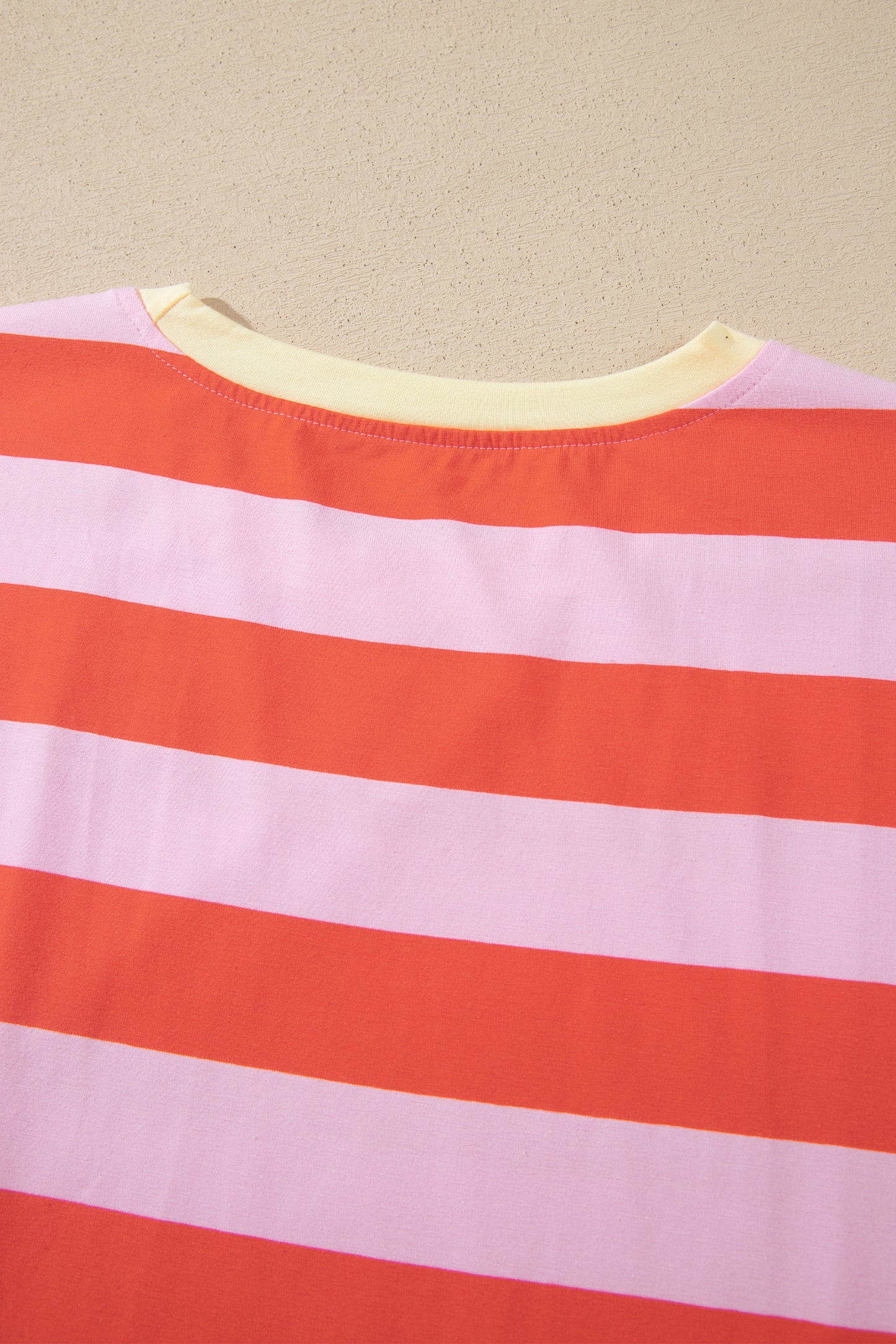 Rose Stripe Cuffed Short Sleeve Pocketed Casual T Shirt Long Dress-TOPS / DRESSES-[Adult]-[Female]-2022 Online Blue Zone Planet