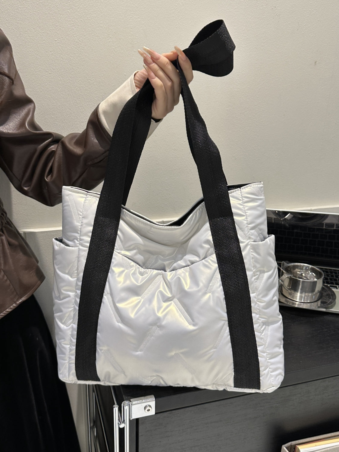 Solid Color Tote Bag with Side Pockets-HANDBAGS-[Adult]-[Female]-2022 Online Blue Zone Planet