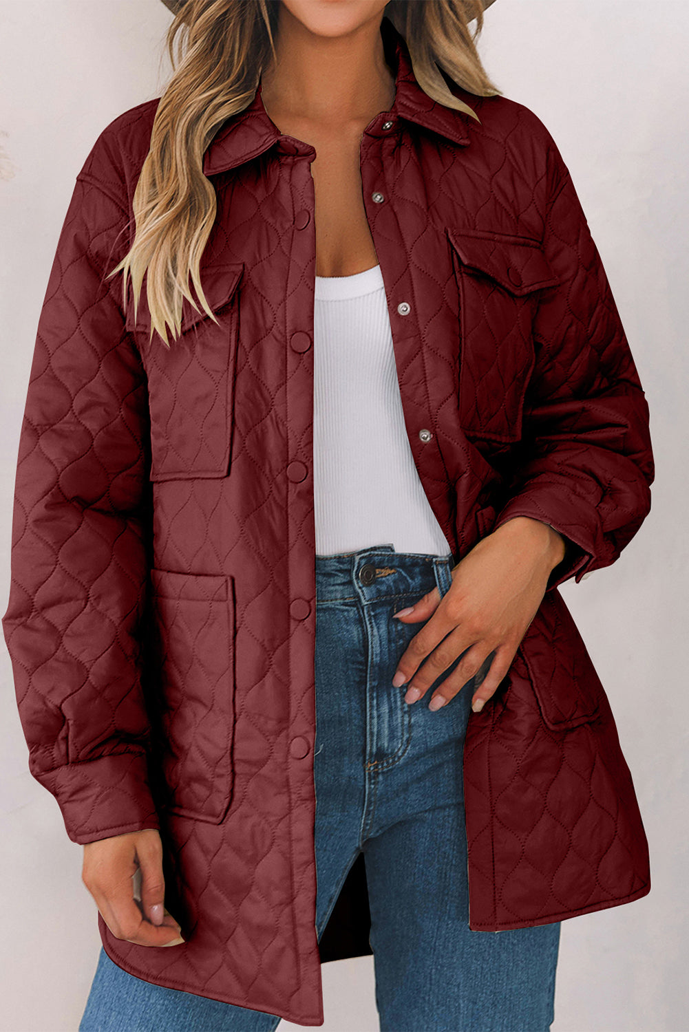 Snap Down Collared Winter Coat-TOPS / DRESSES-[Adult]-[Female]-Burgundy-XL-2022 Online Blue Zone Planet