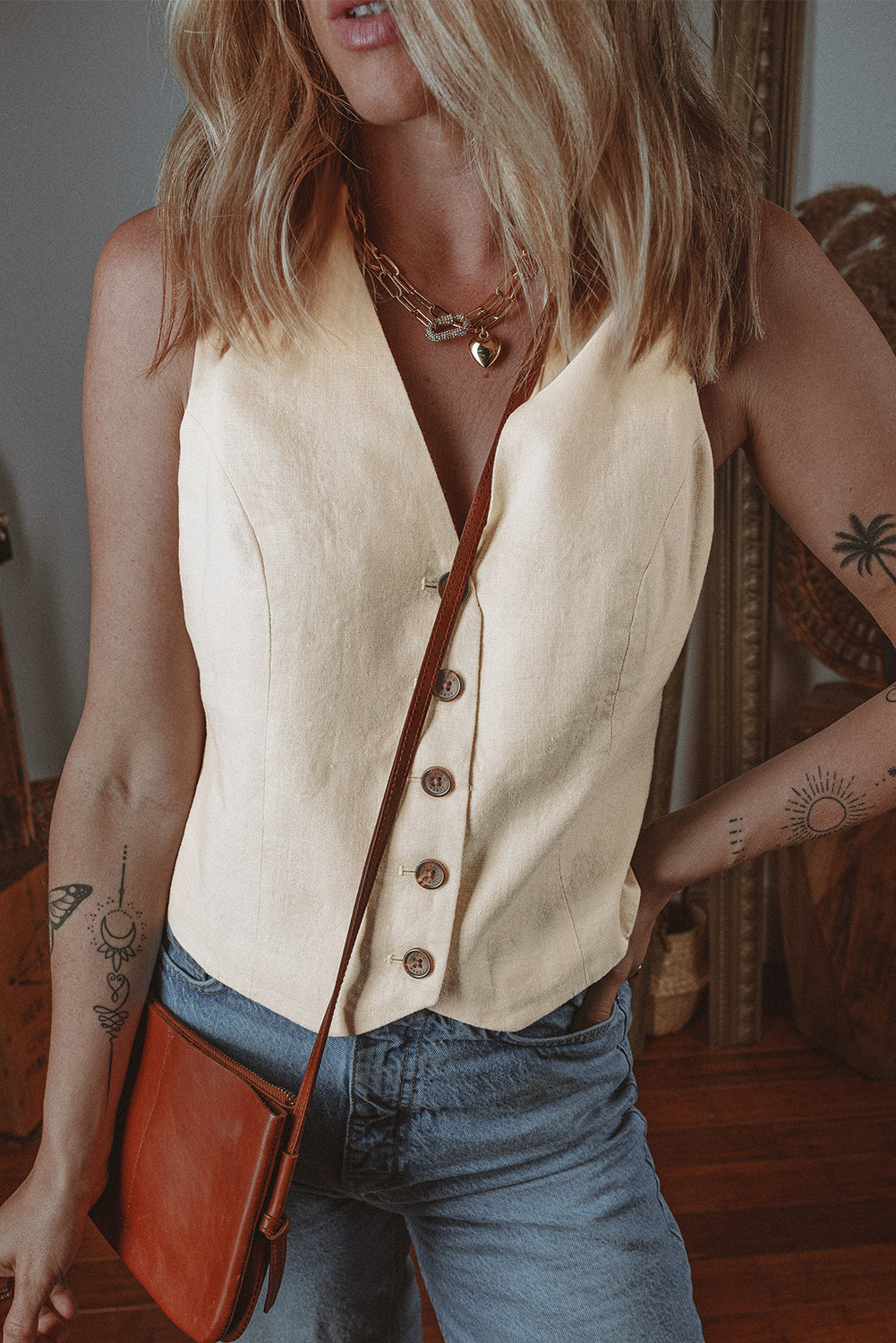White Slim Fit Buttoned V Neck Vest-Outerwear/Vests-[Adult]-[Female]-White-S-2022 Online Blue Zone Planet