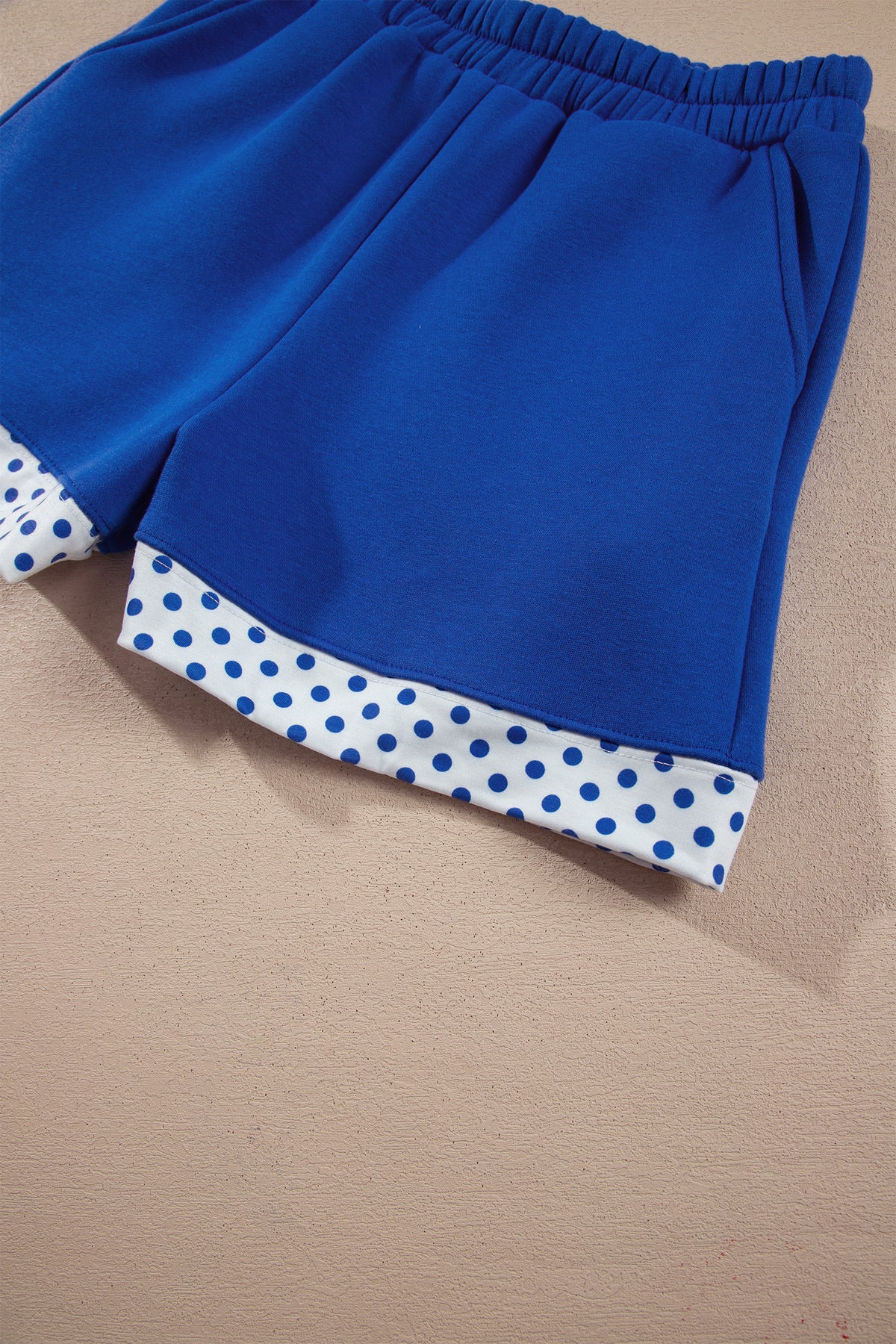 Dark Blue Polka Dot Trim Baggy Pullover 2pcs Short Set-Two Piece Sets/Short Sets-[Adult]-[Female]-2022 Online Blue Zone Planet