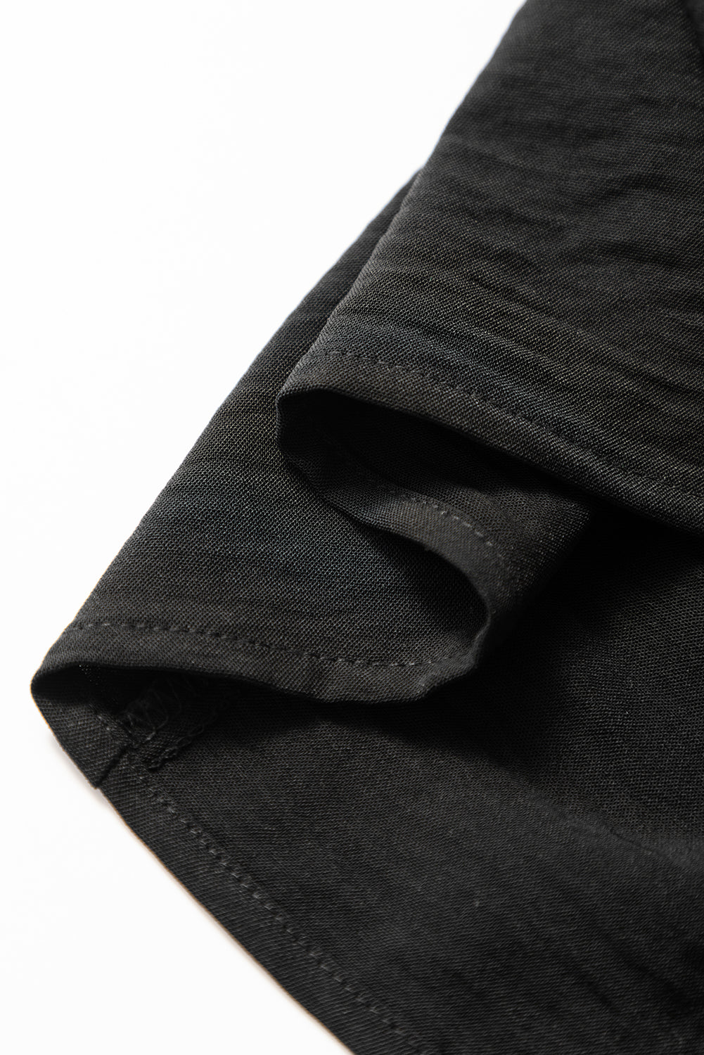 Black Ruffle Short Sleeve Shirred Peplum Top-Tops/Blouses & Shirts-[Adult]-[Female]-2022 Online Blue Zone Planet