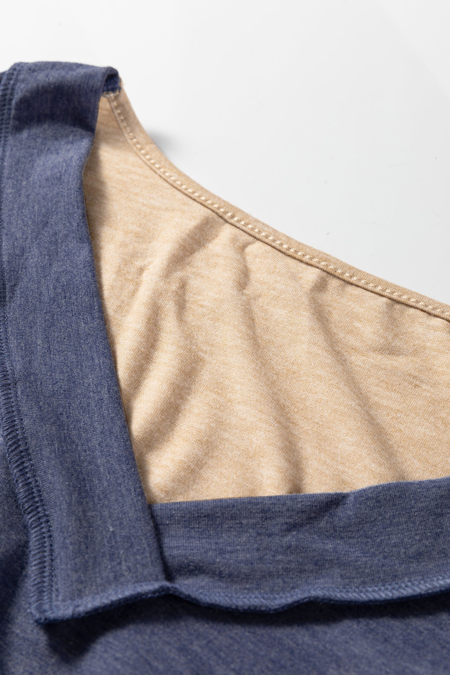 Sail Blue Exposed Stitching Colorblock V Neck Long Sleeve Top-Tops/Long Sleeve Tops-[Adult]-[Female]-2022 Online Blue Zone Planet