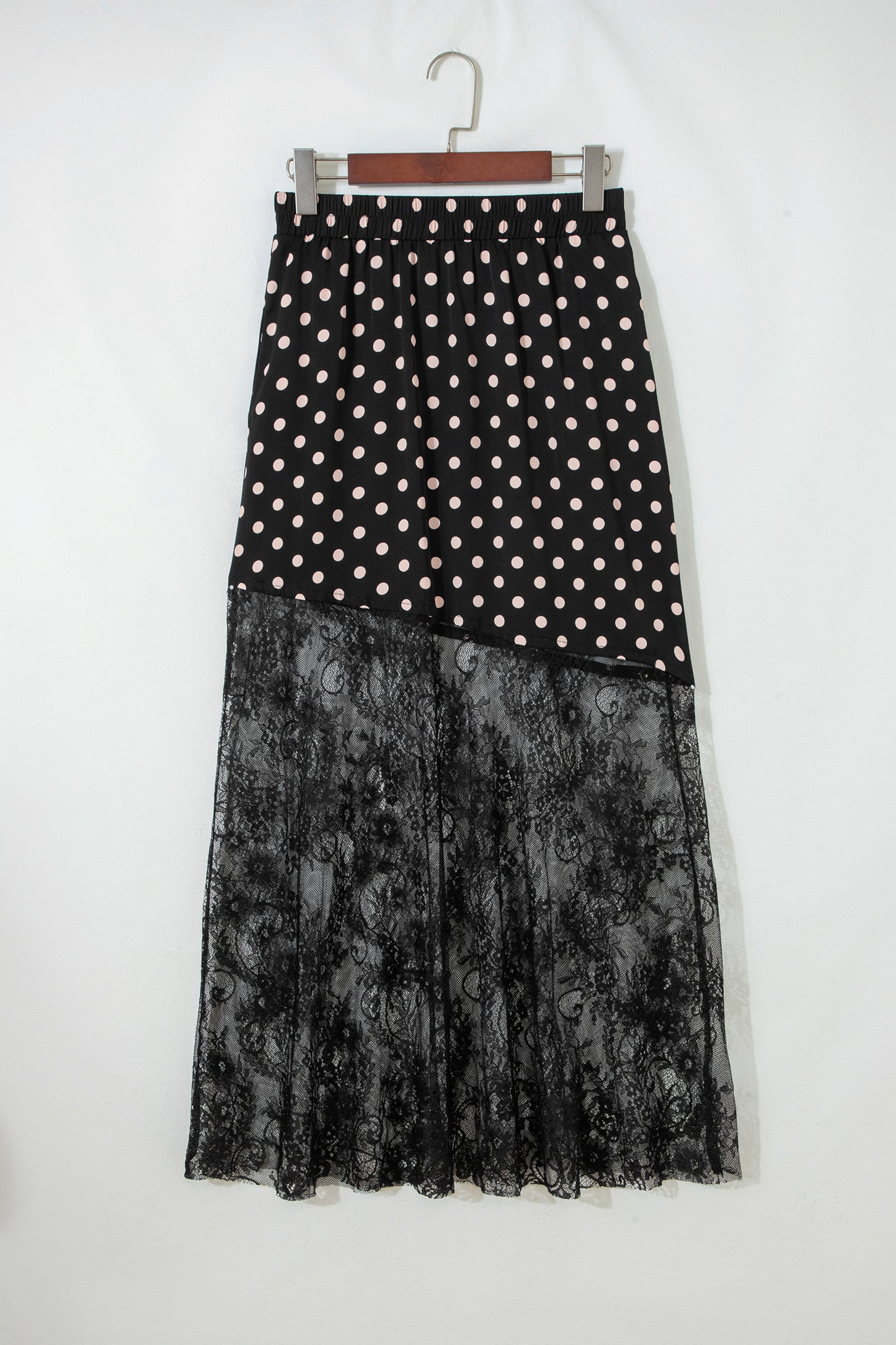 Black Asymmetric Polka Dot Print Sheer Lace Patchwork Maxi Skirt-Bottoms/Skirts & Petticoat-[Adult]-[Female]-2022 Online Blue Zone Planet
