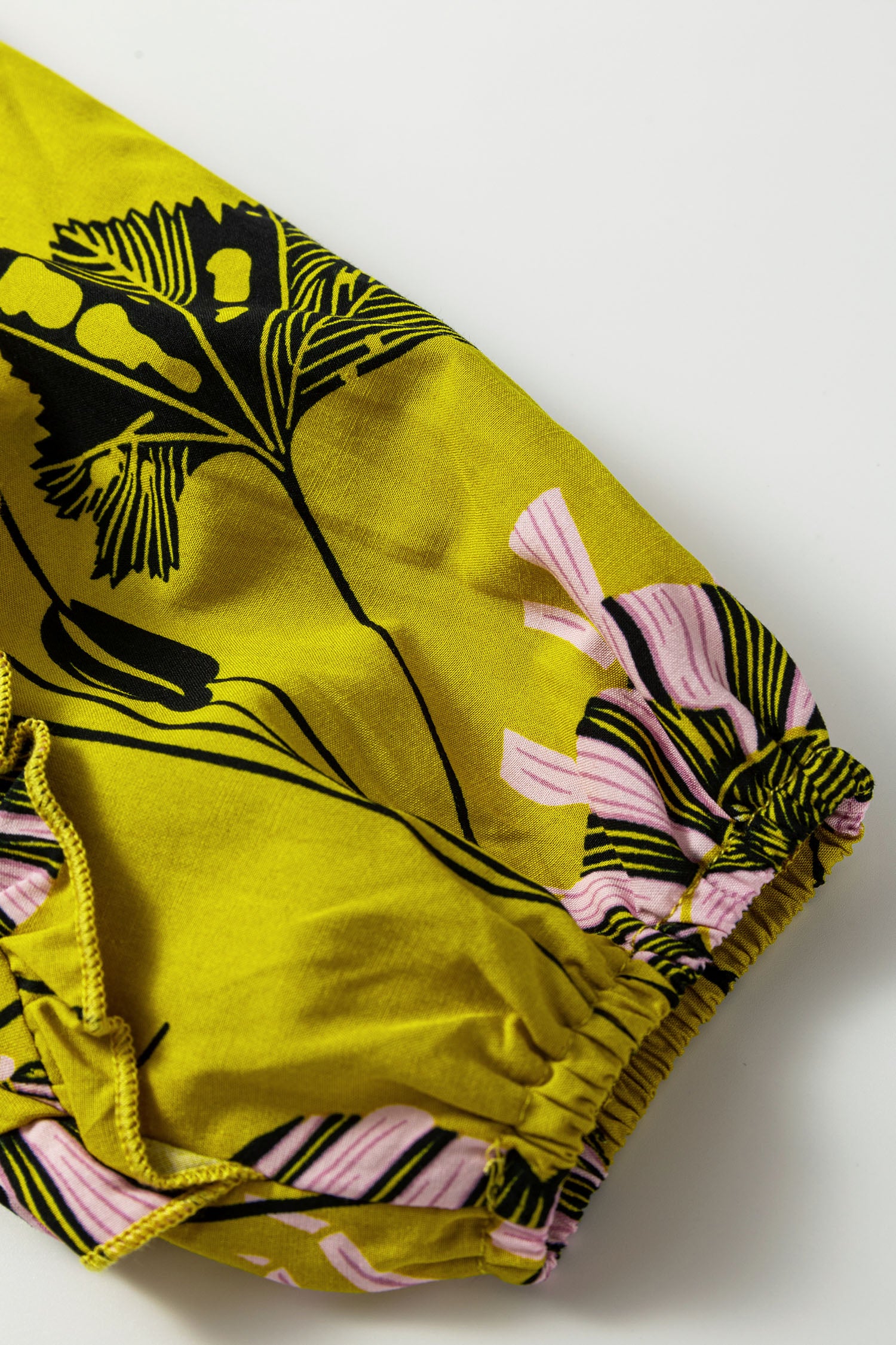 Yellow Vintage Floral V Neck Ruffle Trim Long Sleeve Blouse-Tops/Blouses & Shirts-[Adult]-[Female]-2022 Online Blue Zone Planet