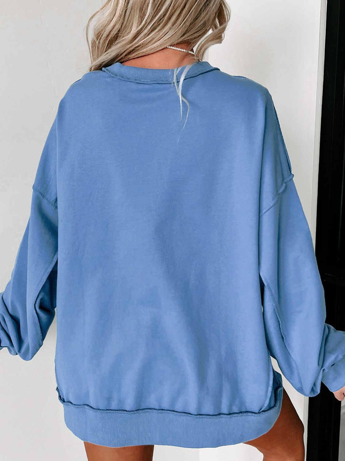 Star Patch Round Neck Long Sleeve Sweatshirt-TOPS / DRESSES-[Adult]-[Female]-2022 Online Blue Zone Planet