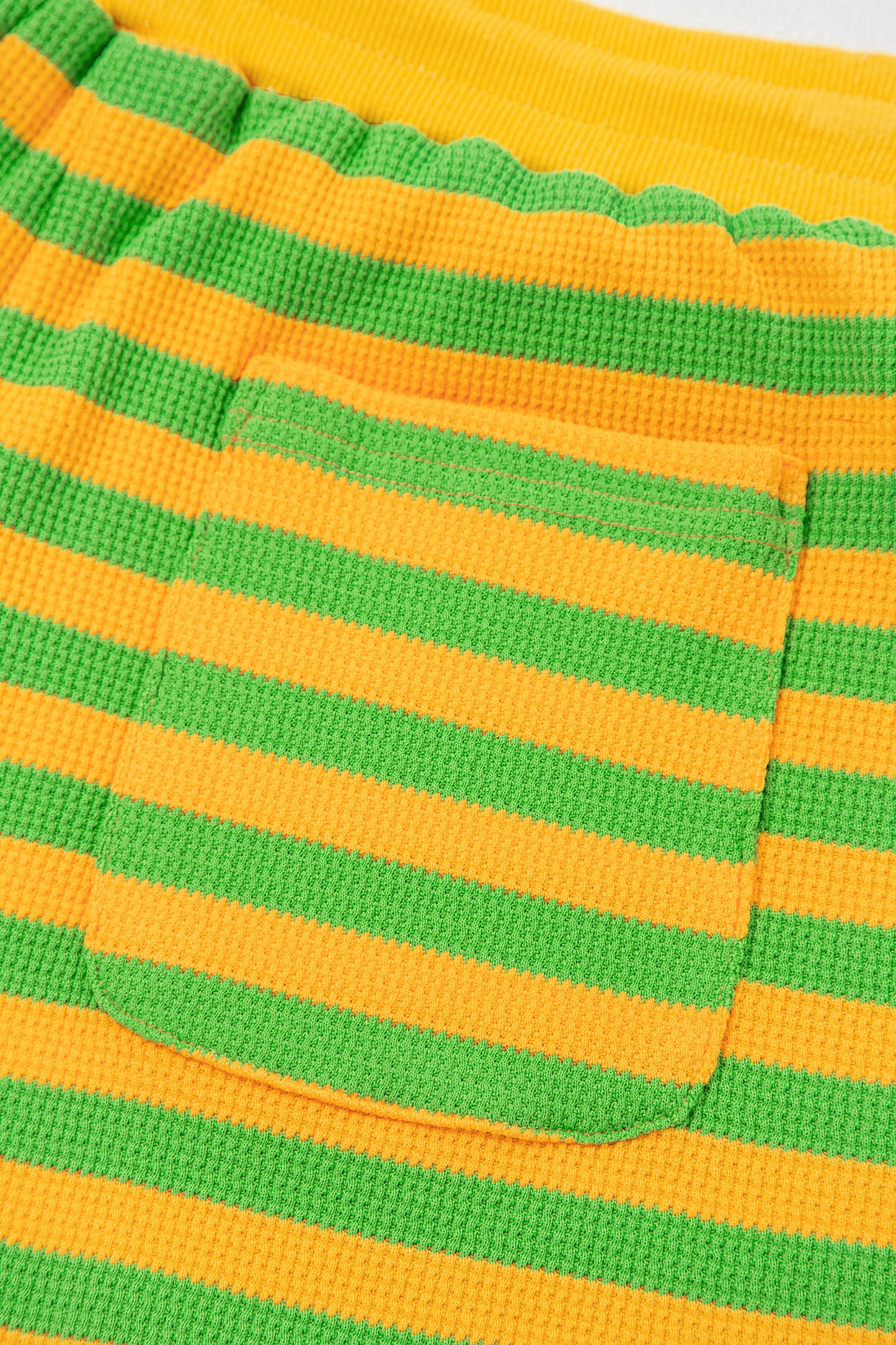 Yellow Stripe Puff Short Sleeve T Shirt Matching Shorts Set-Two Piece Sets/Short Sets-[Adult]-[Female]-2022 Online Blue Zone Planet