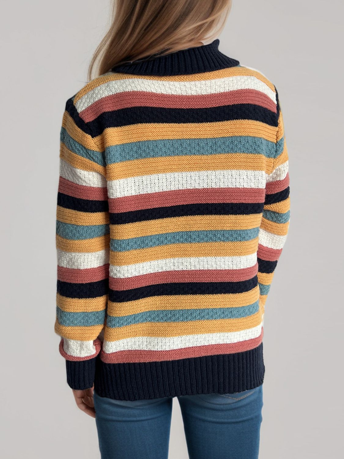 Blue Zone Planet | Contrast Stripes Turtleneck Long Sleeve Sweater-TOPS / DRESSES-[Adult]-[Female]-2022 Online Blue Zone Planet