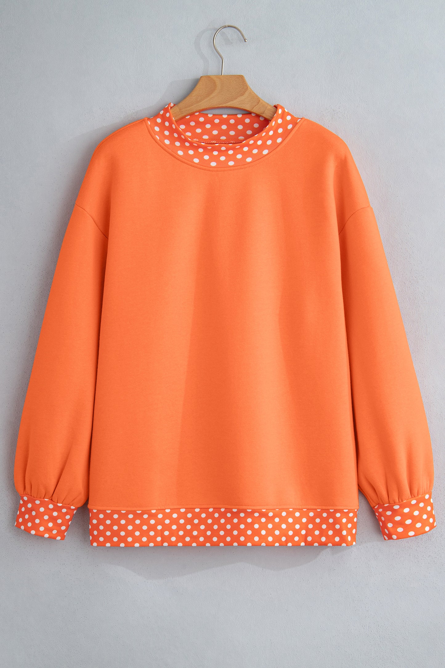 Racing Red Colorblock Polka Dot Contrast Trim Oversized Sweatshirt-Tops/Sweatshirts & Hoodies-[Adult]-[Female]-2022 Online Blue Zone Planet