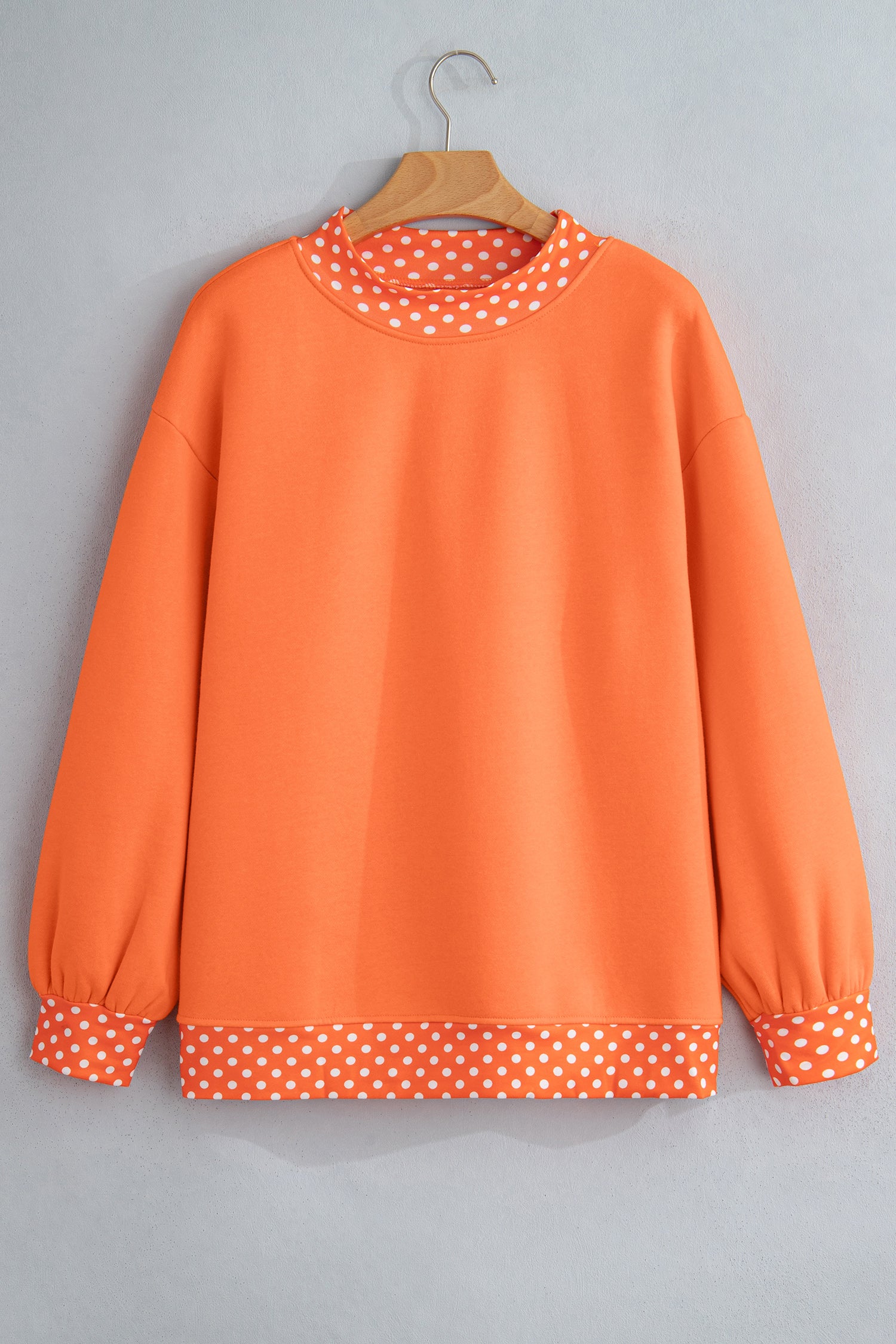 Racing Red Colorblock Polka Dot Contrast Trim Oversized Sweatshirt-Tops/Sweatshirts & Hoodies-[Adult]-[Female]-2022 Online Blue Zone Planet