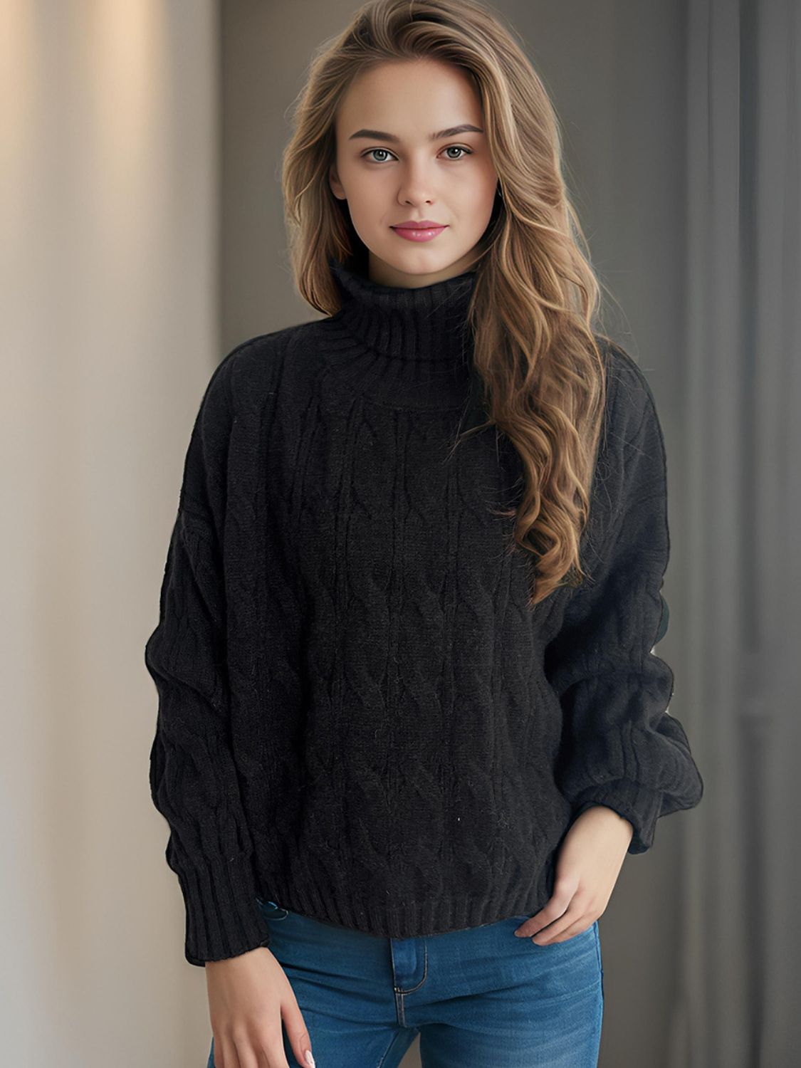 Cable-Knit Turtleneck Long Sleeve Sweater-TOPS / DRESSES-[Adult]-[Female]-2022 Online Blue Zone Planet