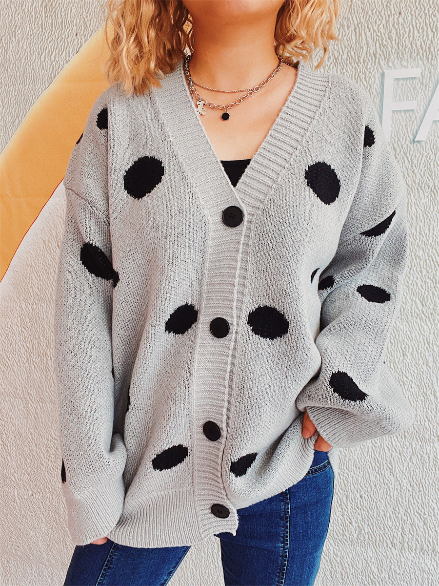 Polka Dot Button Up Cardigan-TOPS / DRESSES-[Adult]-[Female]-2022 Online Blue Zone Planet